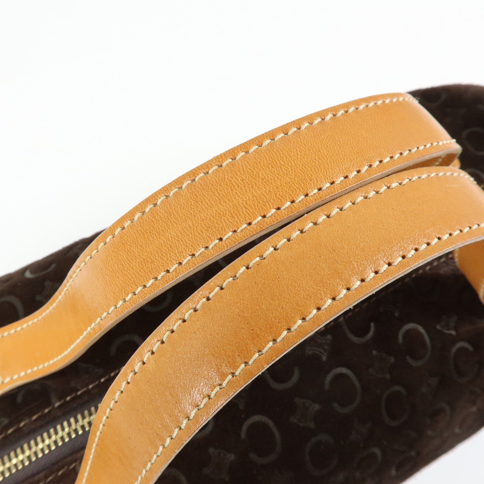 CELINE C Macadam Suede Leather Hand Bag Drum Bag Dark Brown