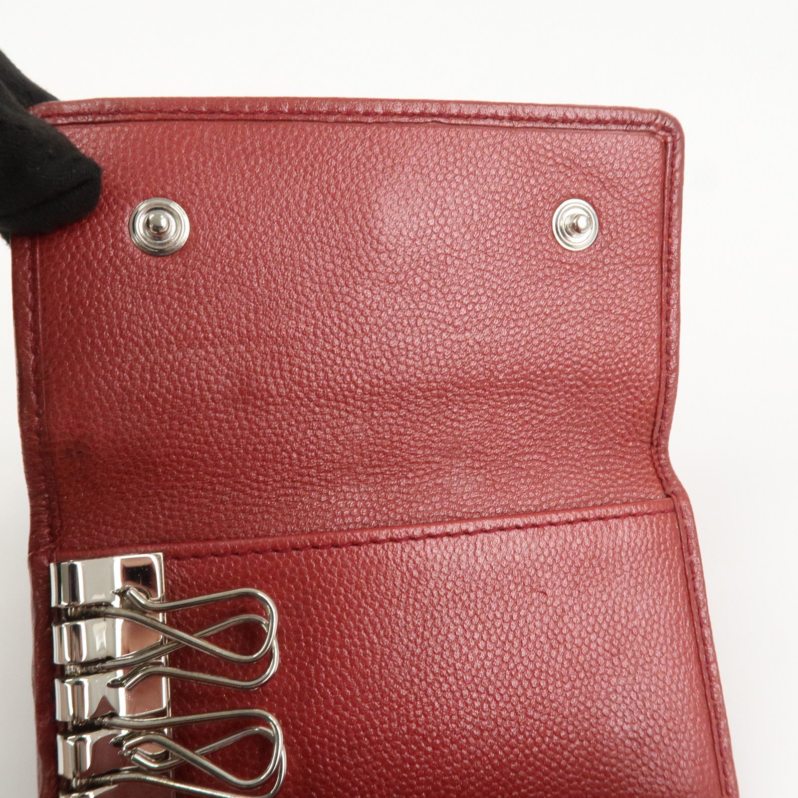 CHANEL COCO Mark Caviaskin Leather 6 Rings Key Case Key Ring Red