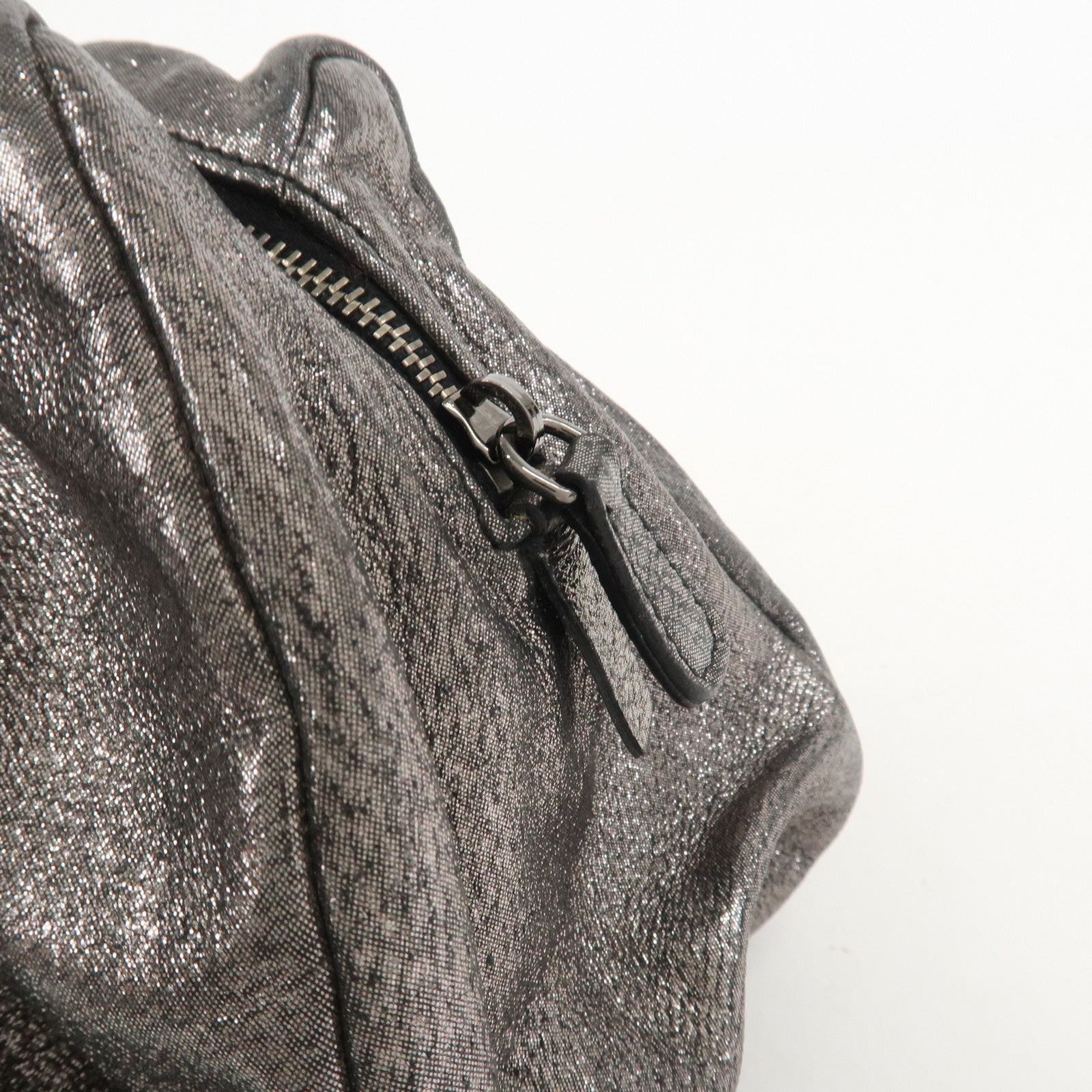 MIU MIU Logo Leather Clutch Bag Accessory Pouch Metallic Gray