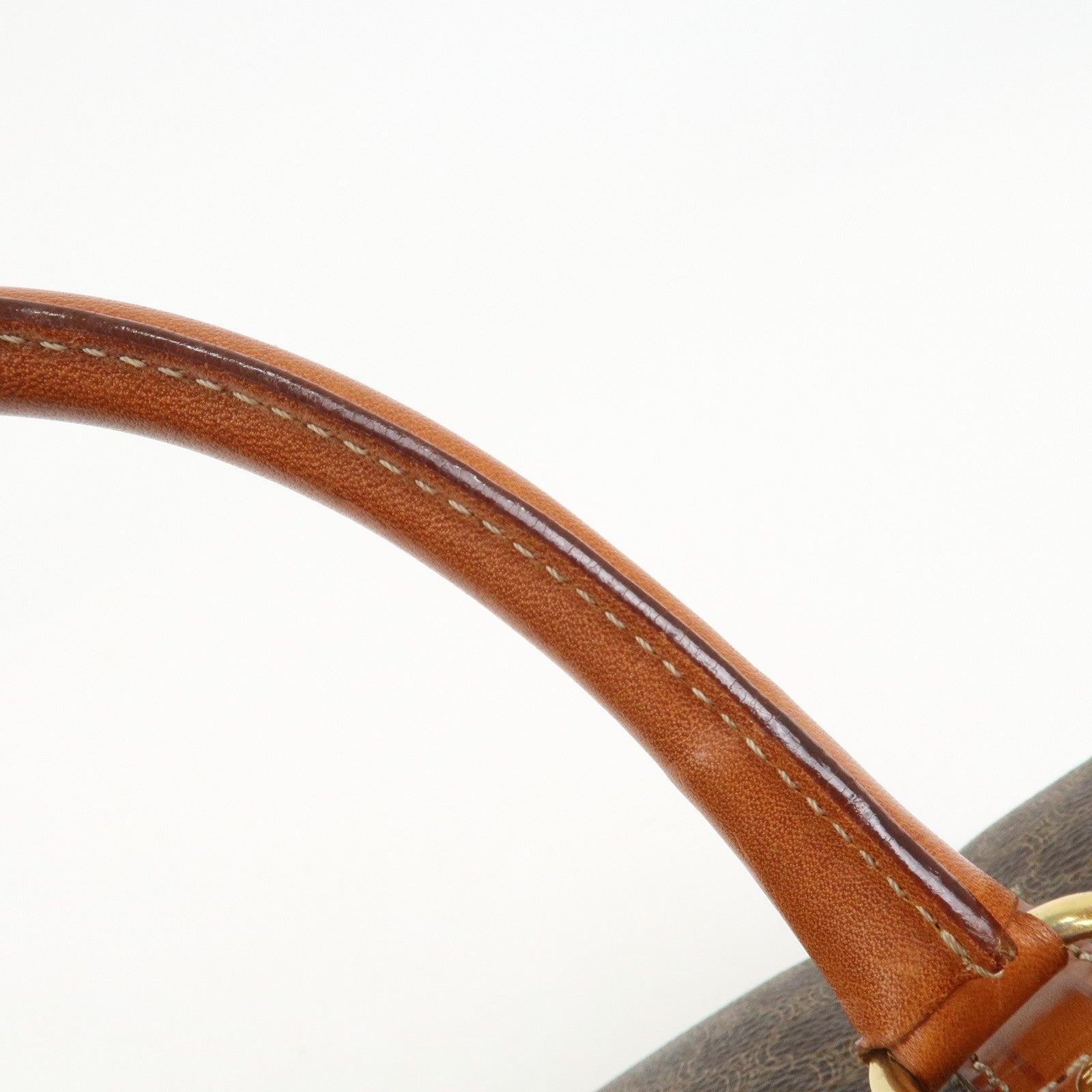 CELINE Macadam PVC Coating Canvas Leather Boston Bag Brown