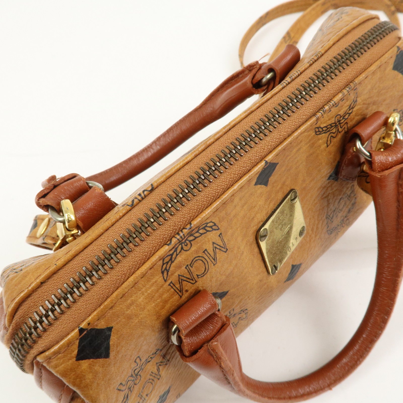 MCM Visetos Leather 2Way Mini Boston Hand Shoulder Crossbody Bag