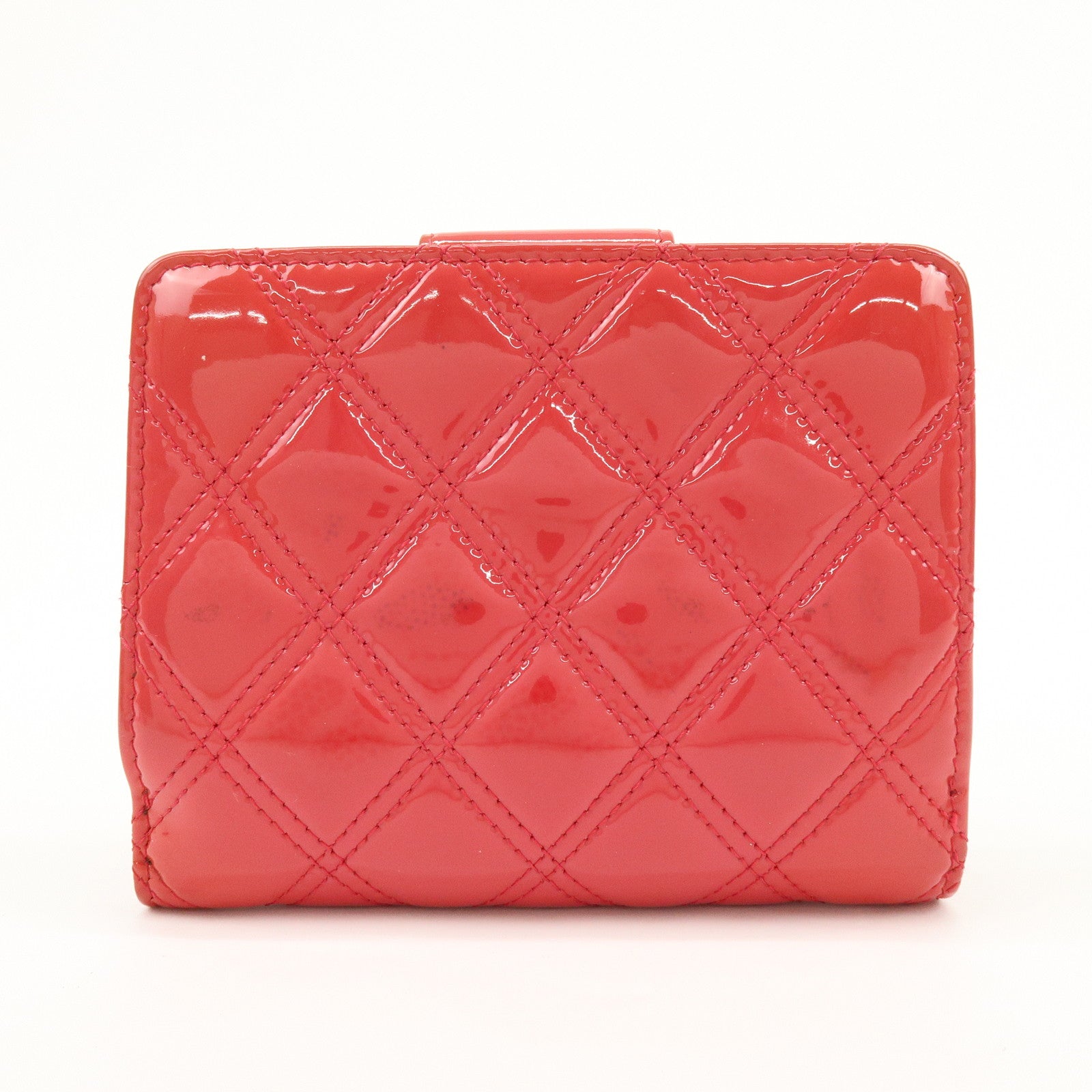 CHANEL COCO Mark Bicolore Patent Leather Compact Wallet Red