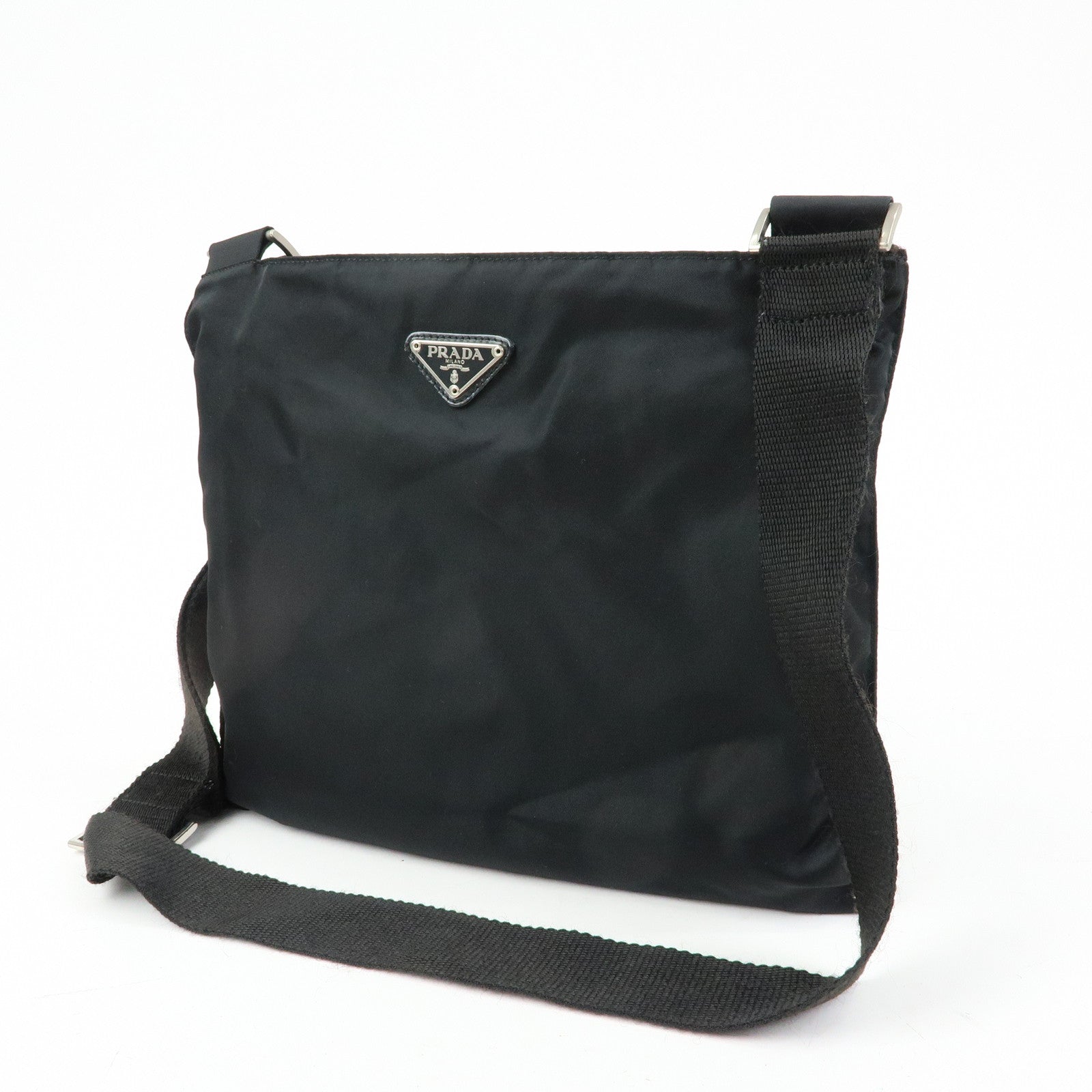 PRADA Triangle Logo Nylon Shoulder Bag Crossbody Bag Black BT0420