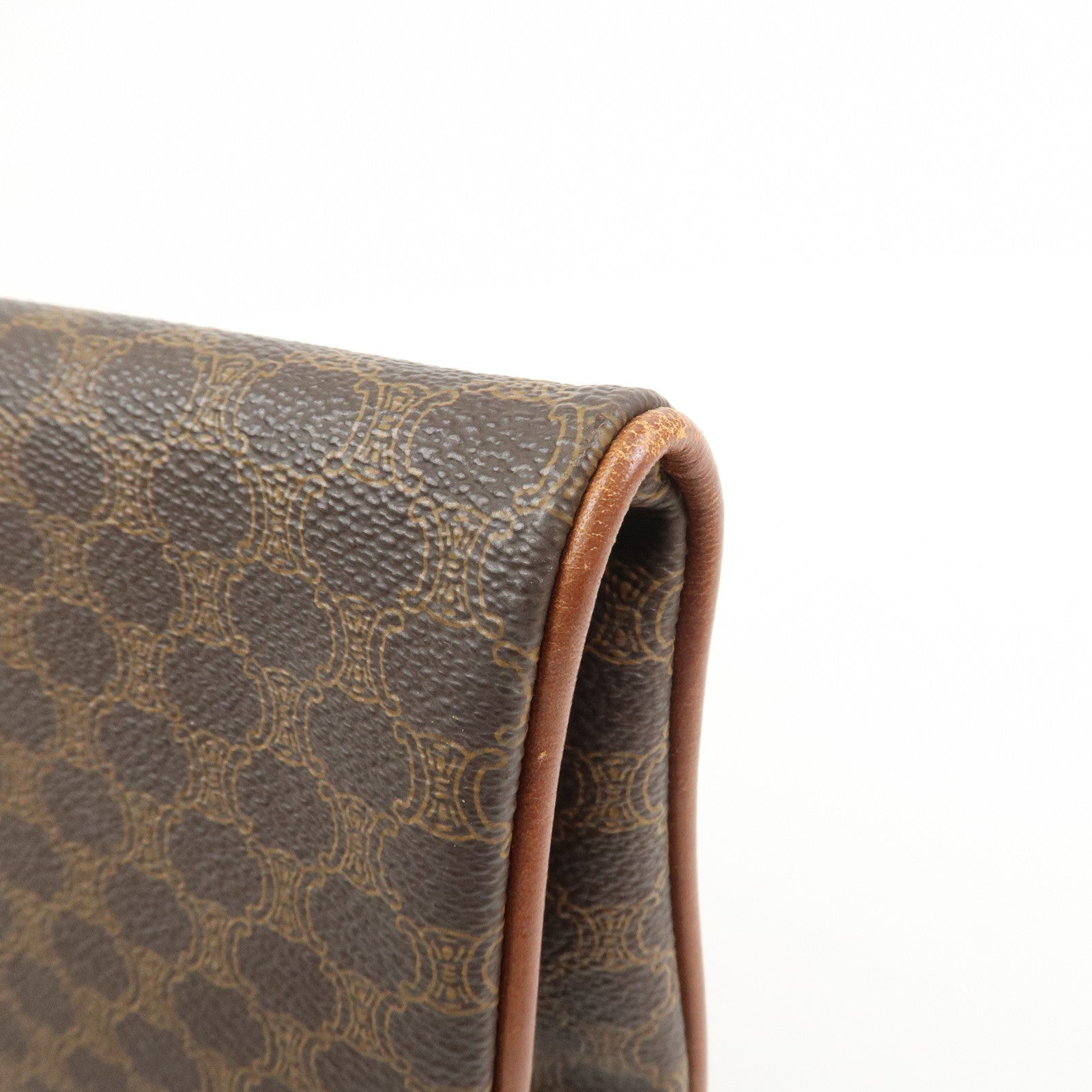 CELINE Macadam PVC Leather Clutch Bag Pouch Brown