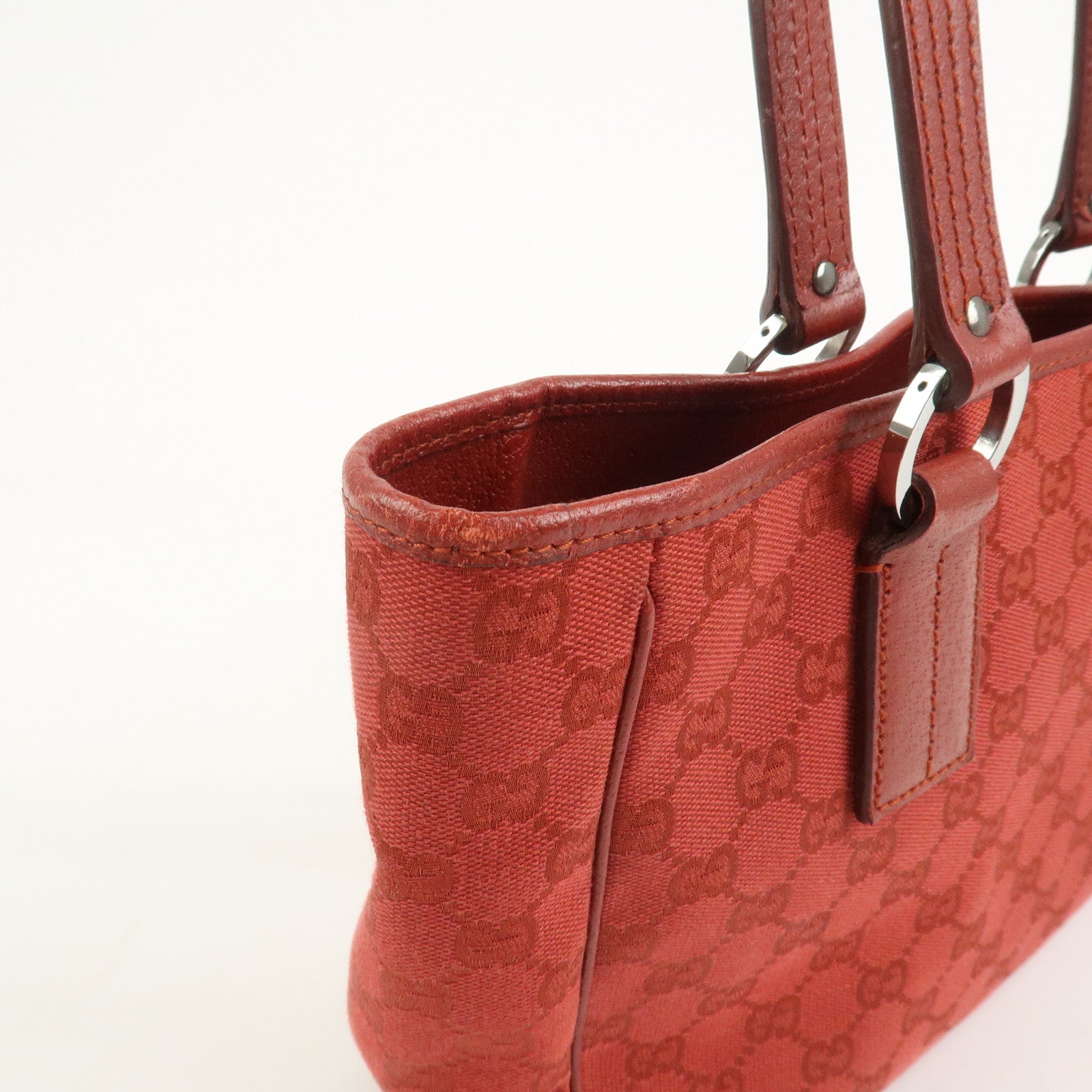 GUCCI GG Canvas Leather Tote Bag Hand Bag Red 113019