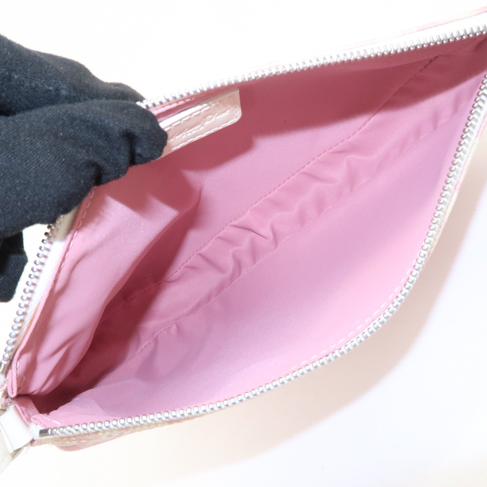 Christian Dior Trotter PVC Leather Saddle Pouch Hand Bag Pink White