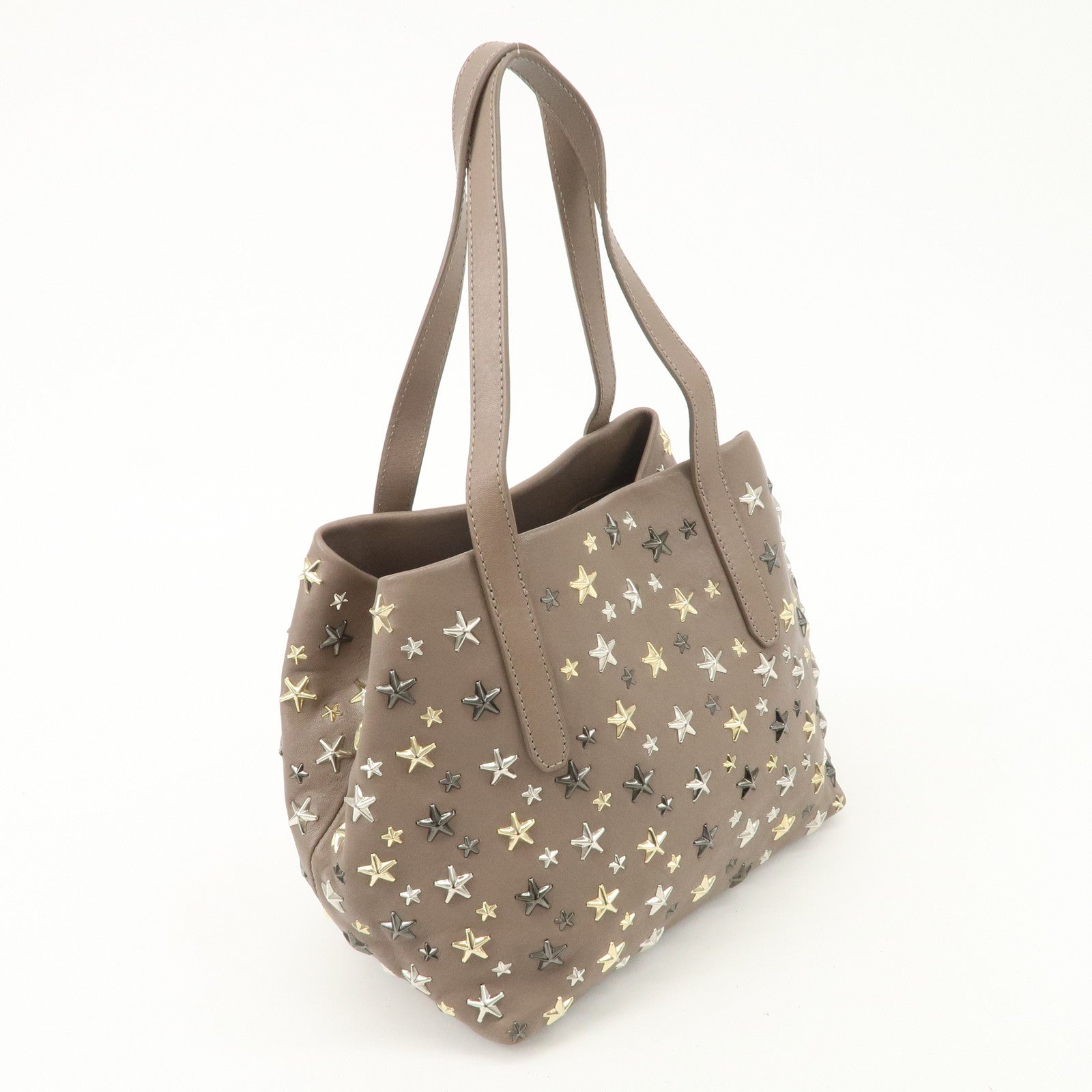 JIMMY CHOO Leather Star Studs Hand Bag Greige Used