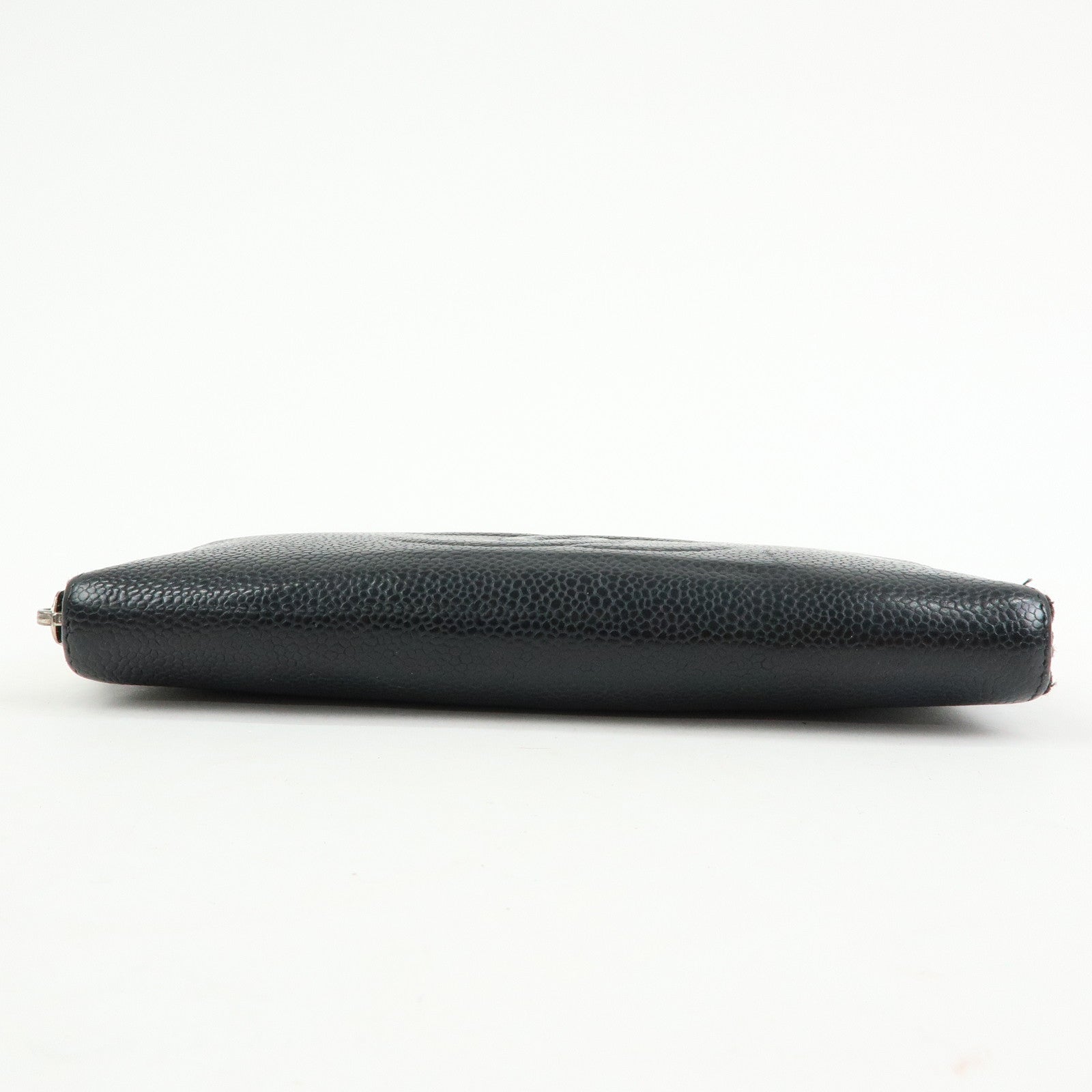 CHANEL COCO Mark Caviarskin Round Zippy Long Wallet Black A50071
