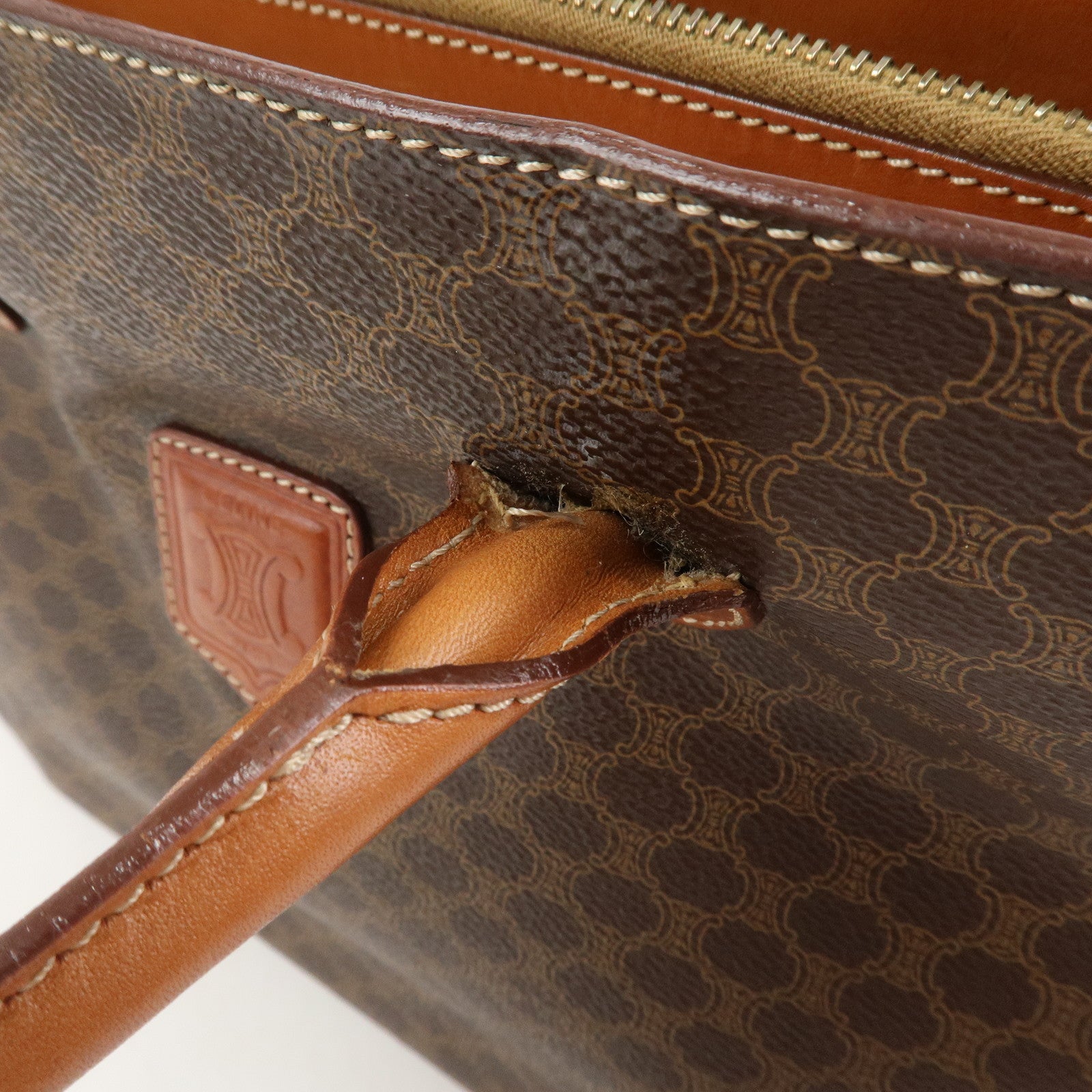 CELINE Macadam PVC Leather Hand Bag Tote Bag Brown