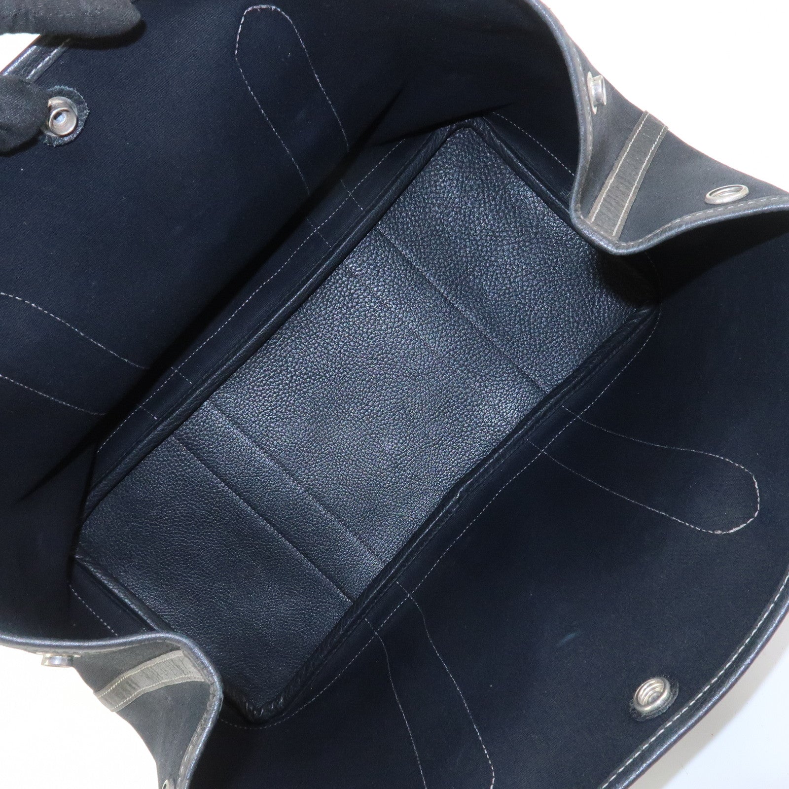 HERMES Garden Party PM Canvas Leather □K Stamped Tote Bag Black