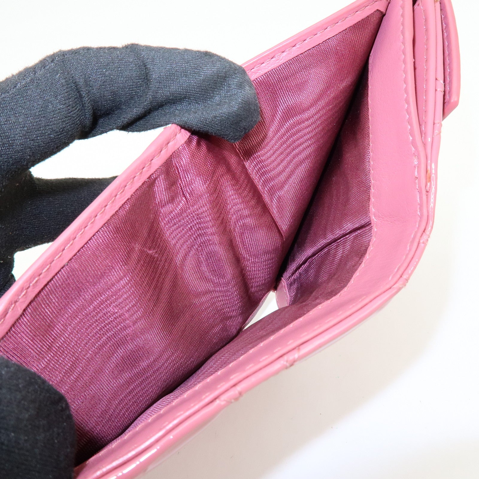 Christian Dior Canage Patent Leather Compact Wallet Pink