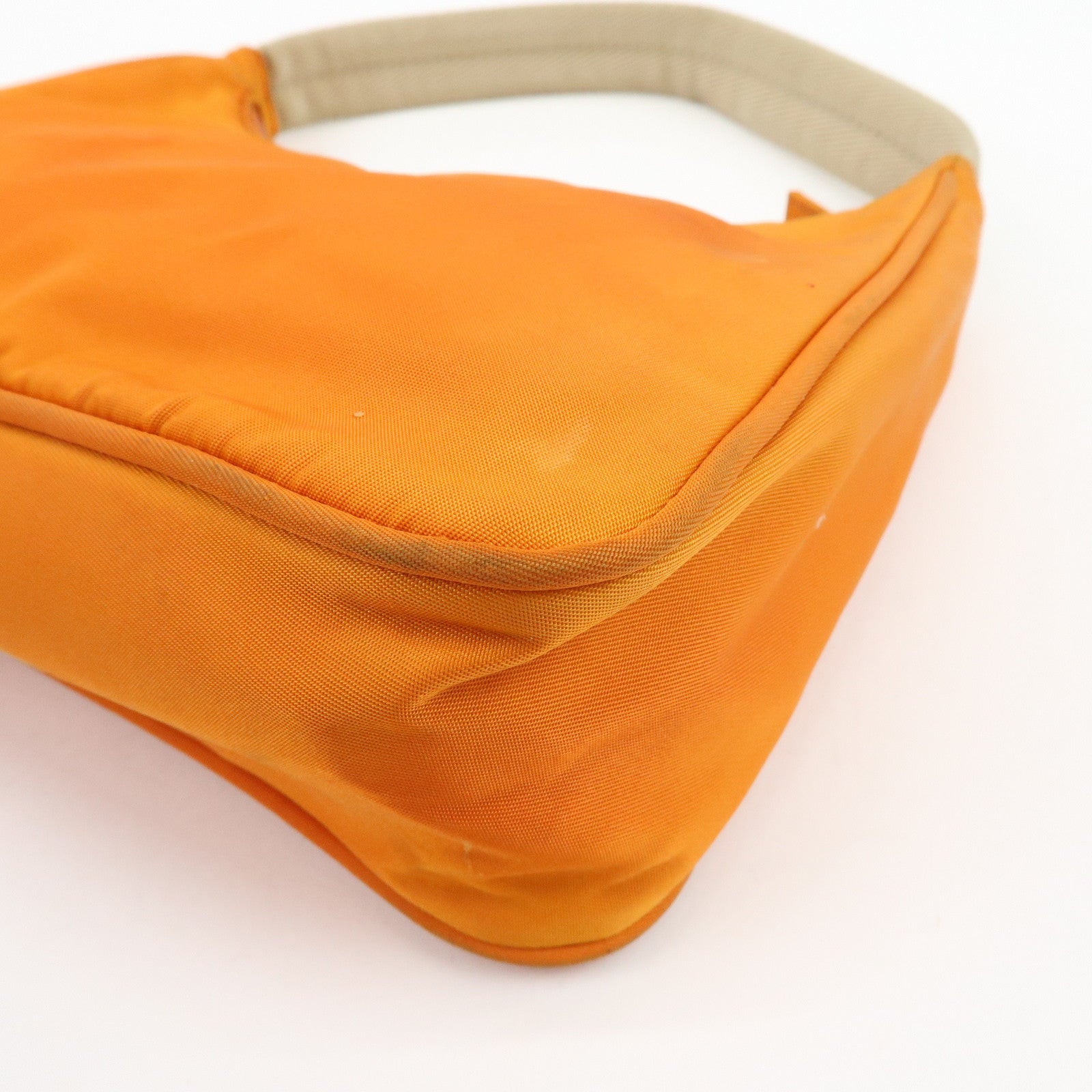 PRADA Triangle Logo Nylon Hand Bag Shoulder Bag Orange Beige