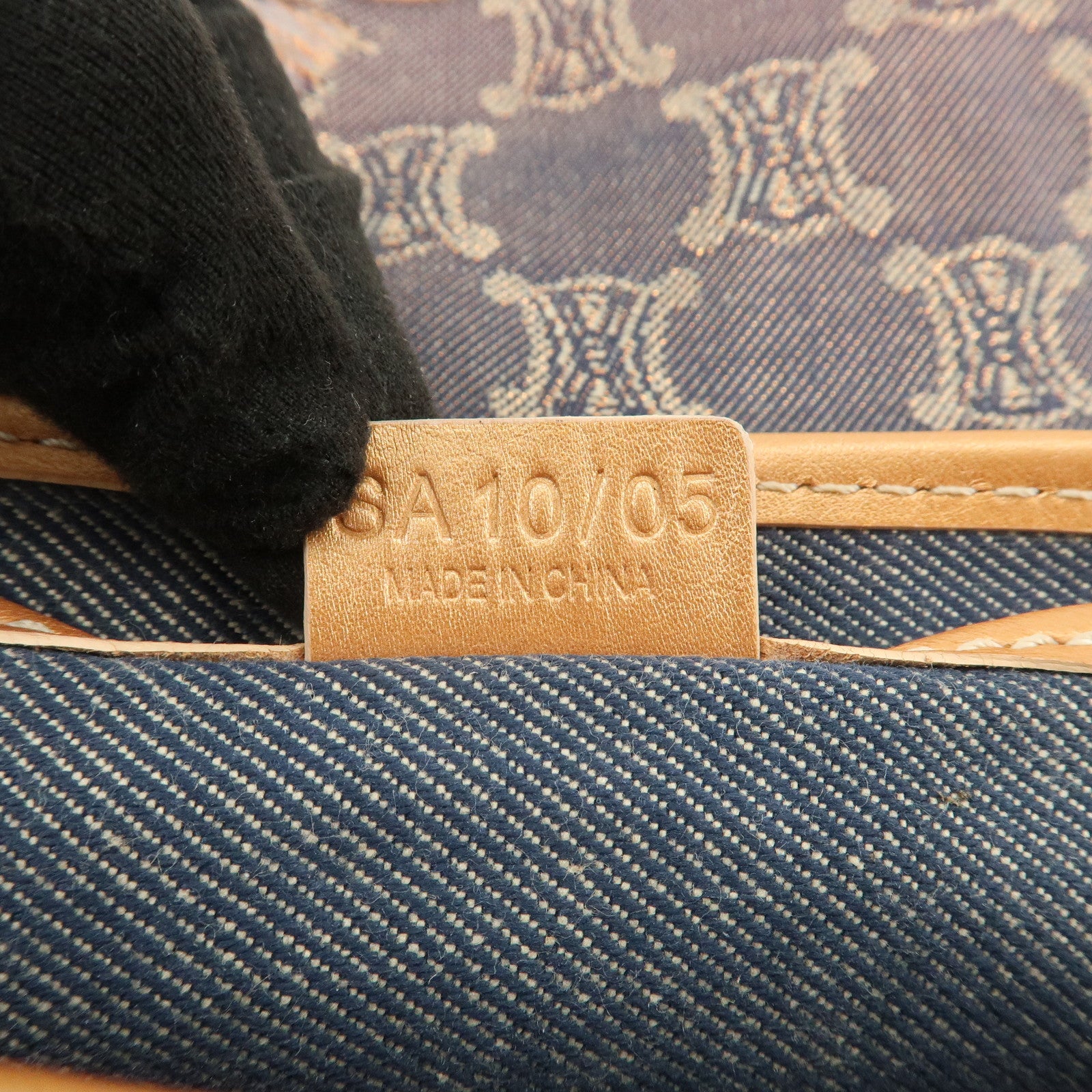 CELINE Macadam Denim Leather Shoulder Bag Metalic Pink Beige Navy