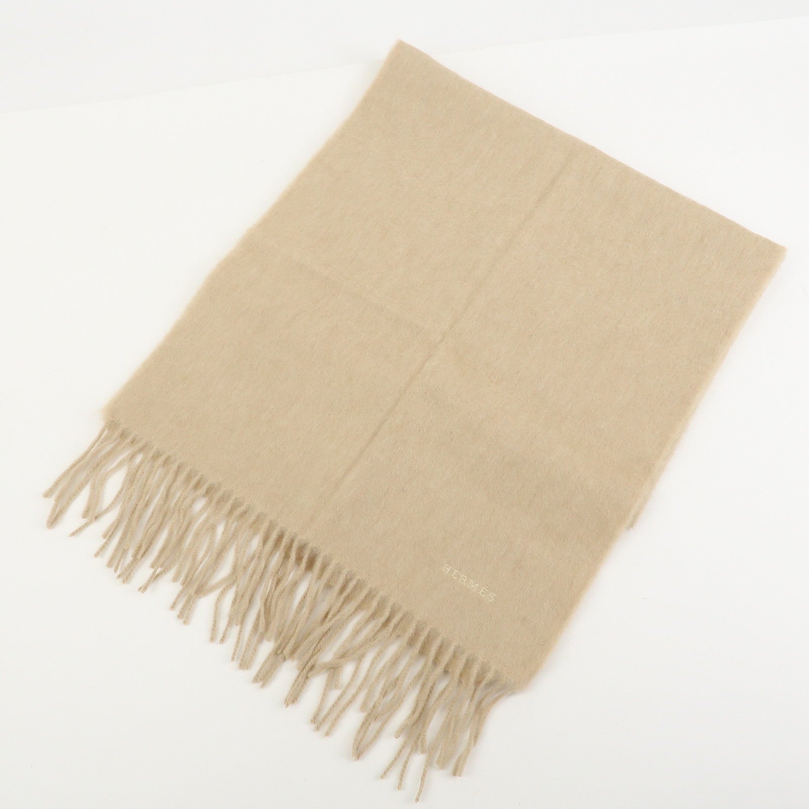 HERMES Logo Cashmere100% Scarf Stole Shawl Beige
