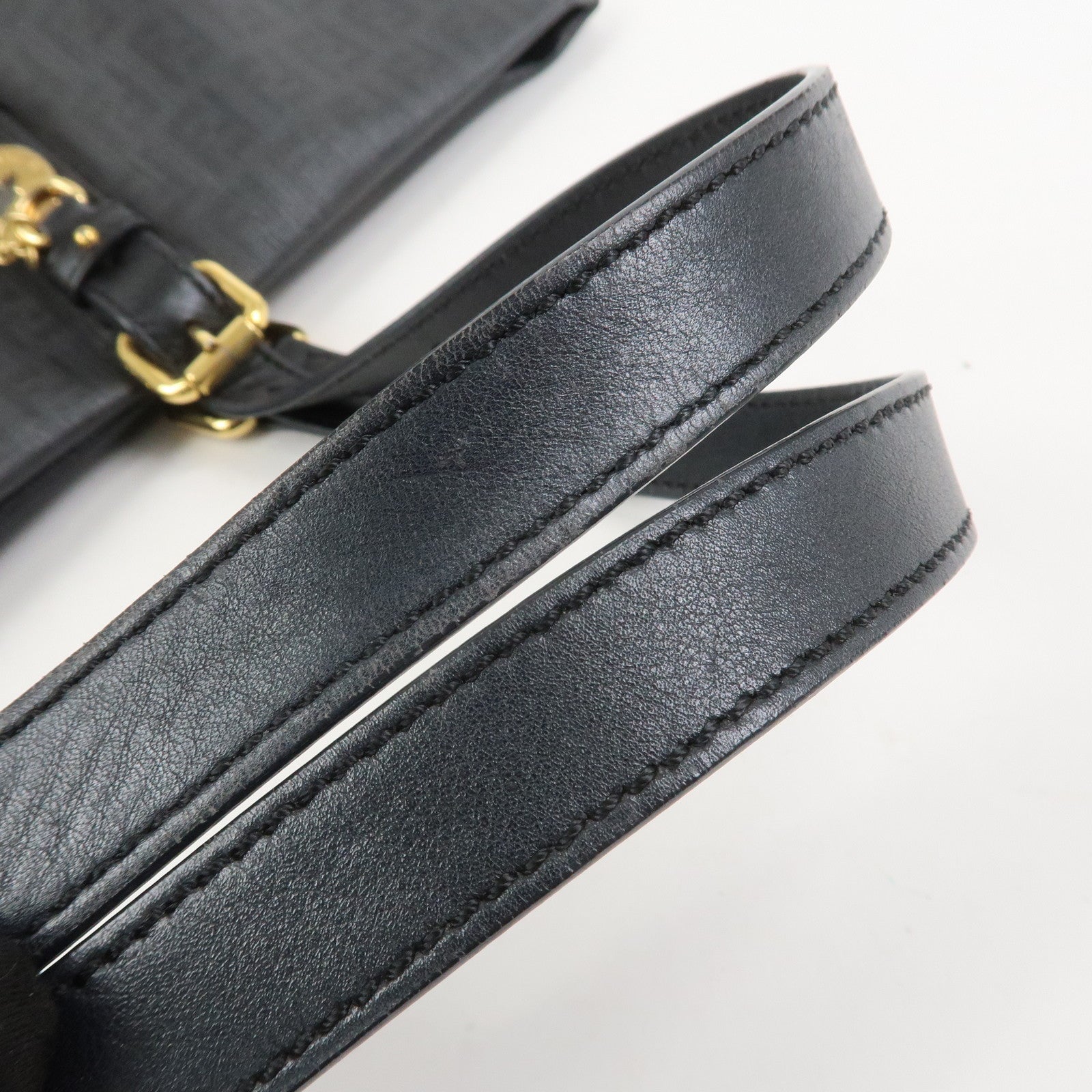 FENDI Zucchino PVC Leather Tote Bag Shoulder Bag Black 8BH215