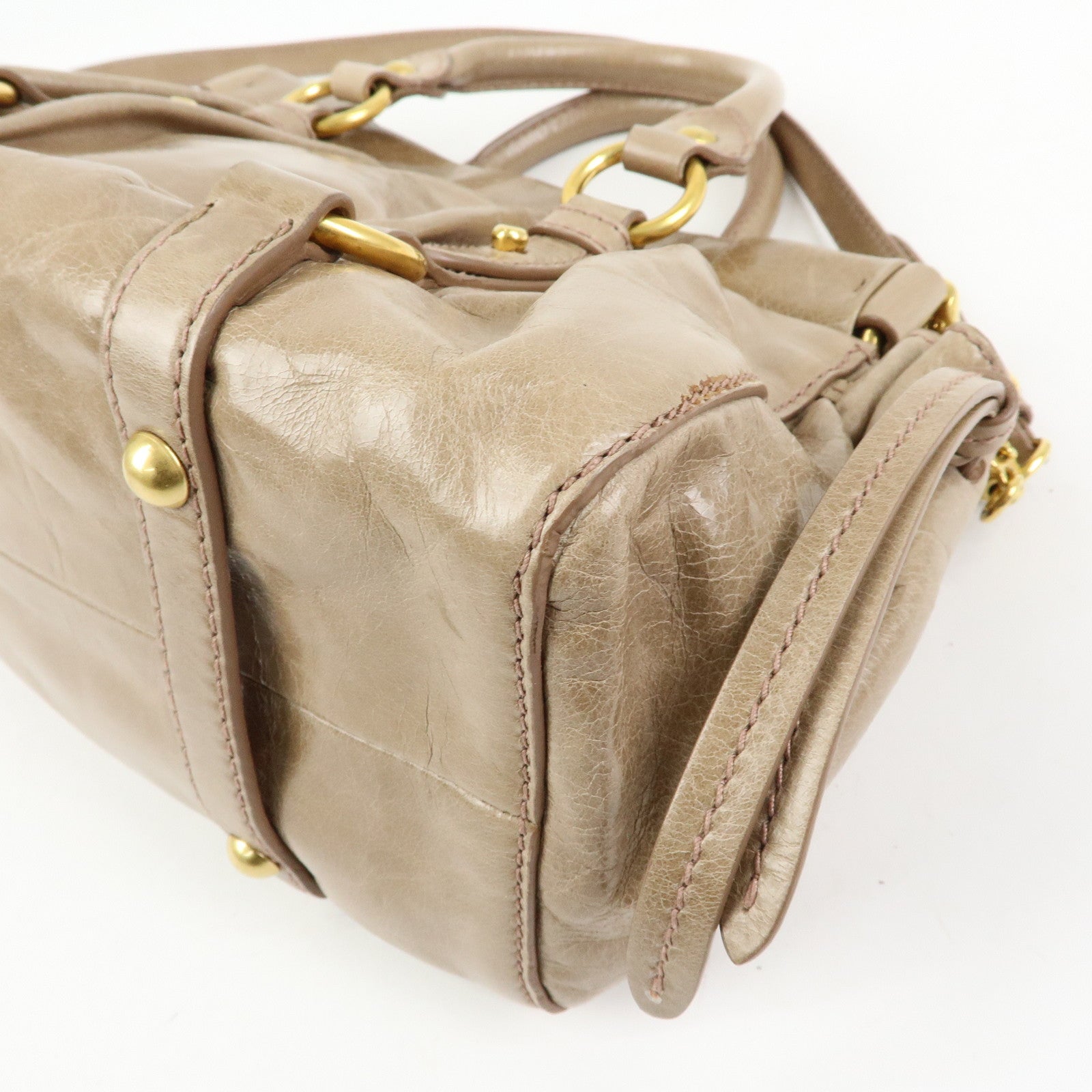MIU MIU Logo Leather 2Way Bag Hand Bag Shoulder Bag Beige RN0647
