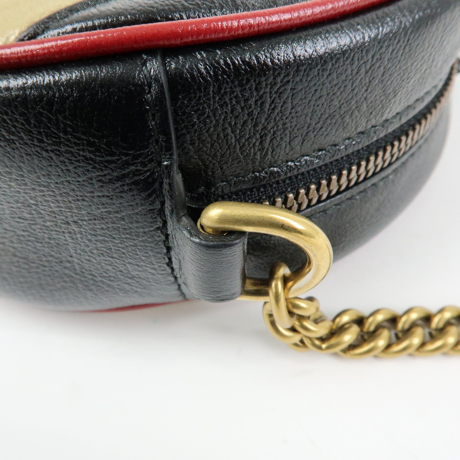 GUCCI GG Marmont Leather Chain Shoulder Bag Black Beige 550154