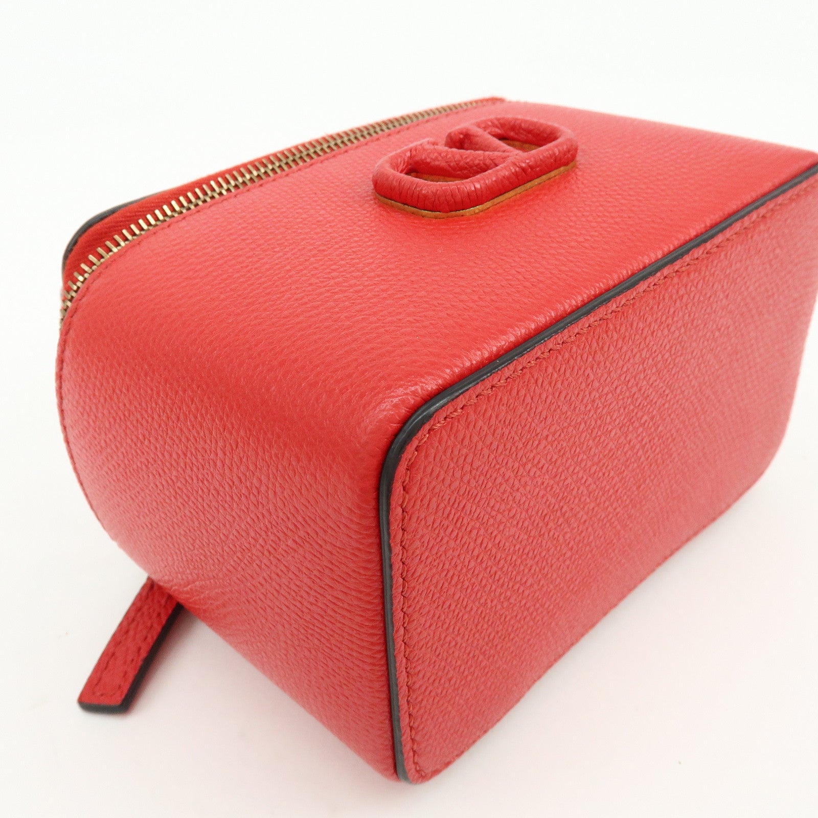 VALENTINO V Logo Leather 2Way Mini Hand Bag Chain Vanity Bag Red
