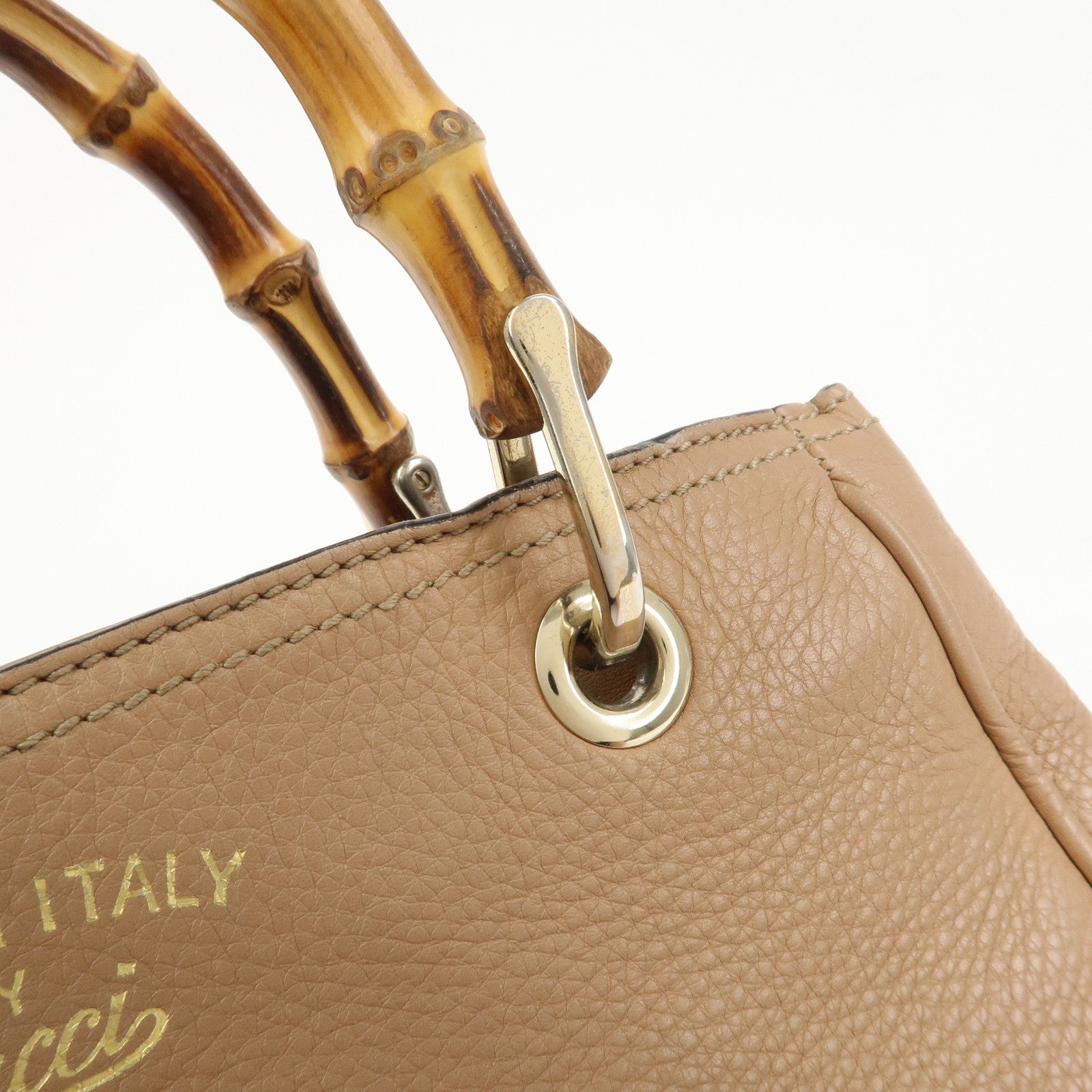 GUCCI Bamboo Leather 2 Way Bag Hand Shoulder Bag Pink Beige 336032