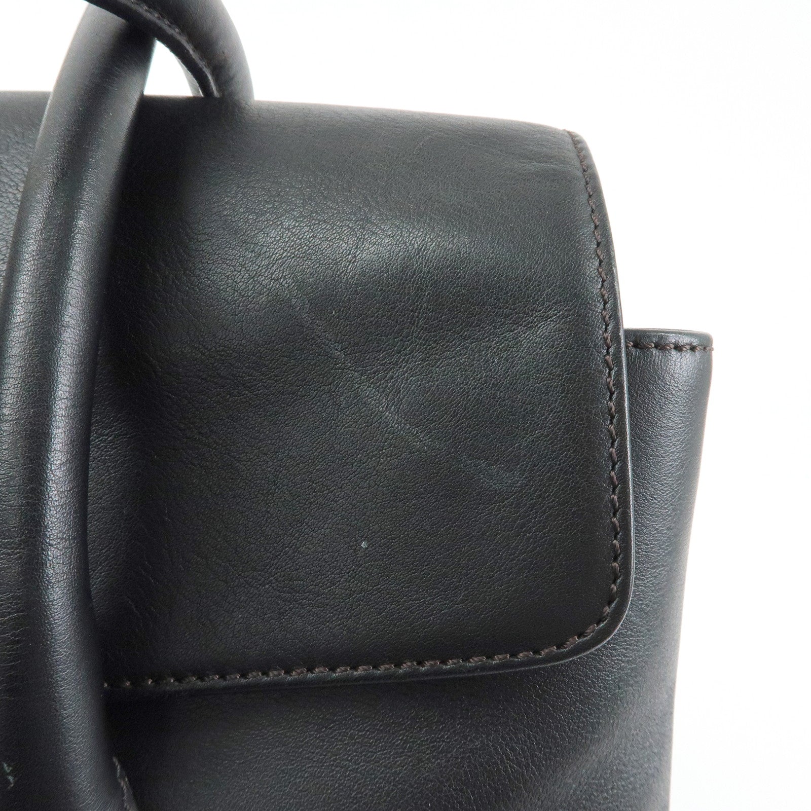 CHANEL COCO Mark Calf Leather Boston Bag Hand Bag Black