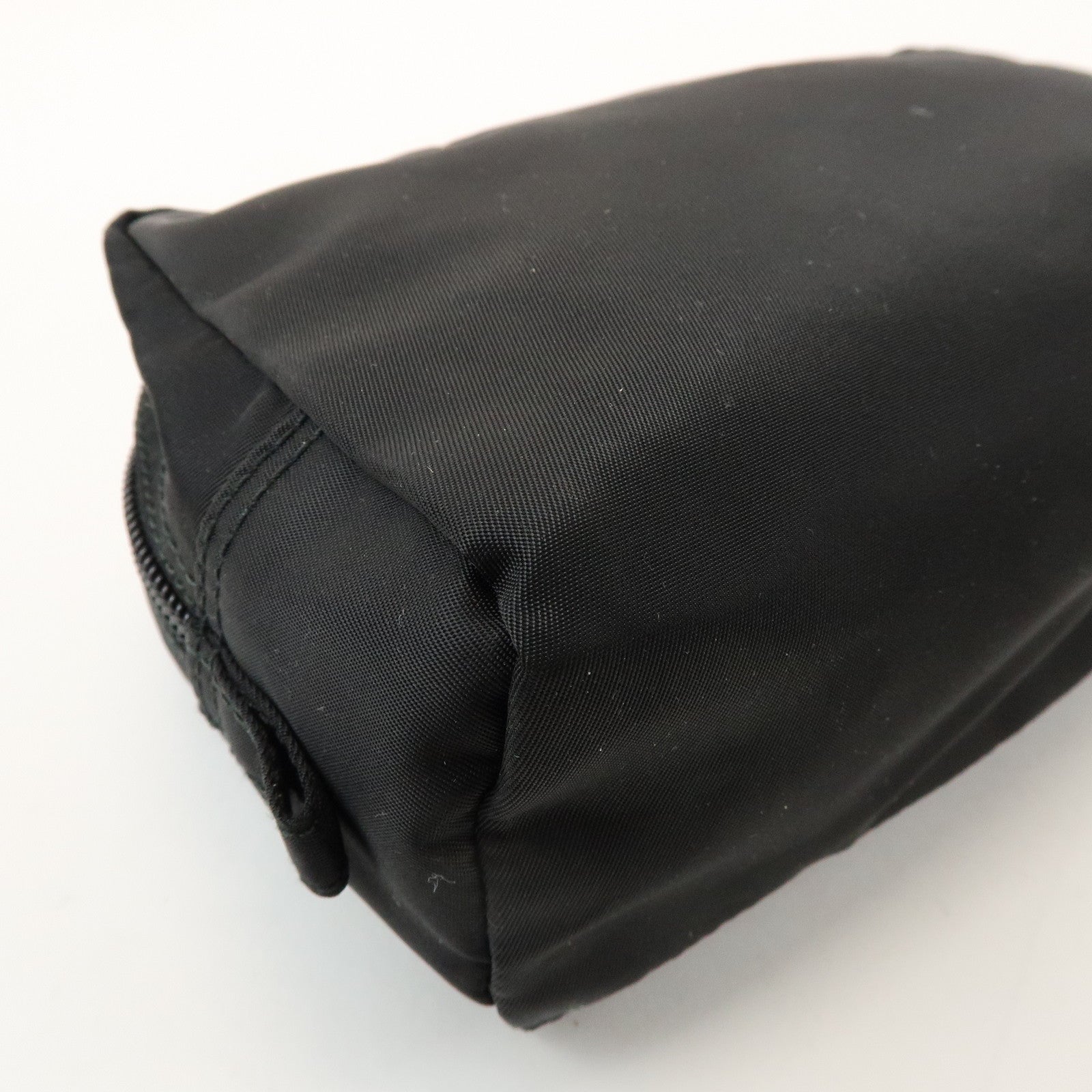 PRADA Triangle Logo Nylon Saffiano Leather Pouch Black 1NA393