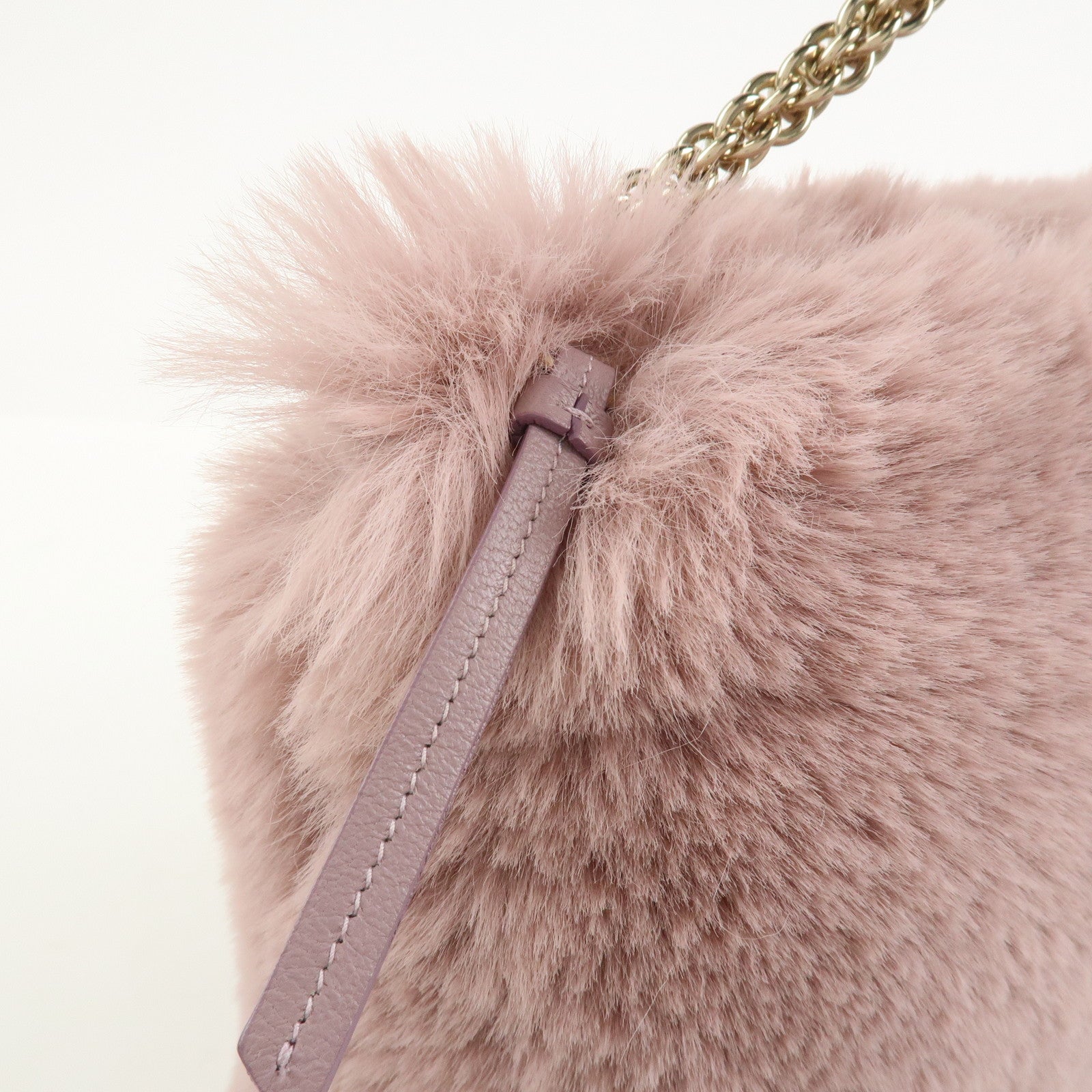 JIMMY CHOO Fur Leather Hand Bag Clutch Bag Pouch Pink
