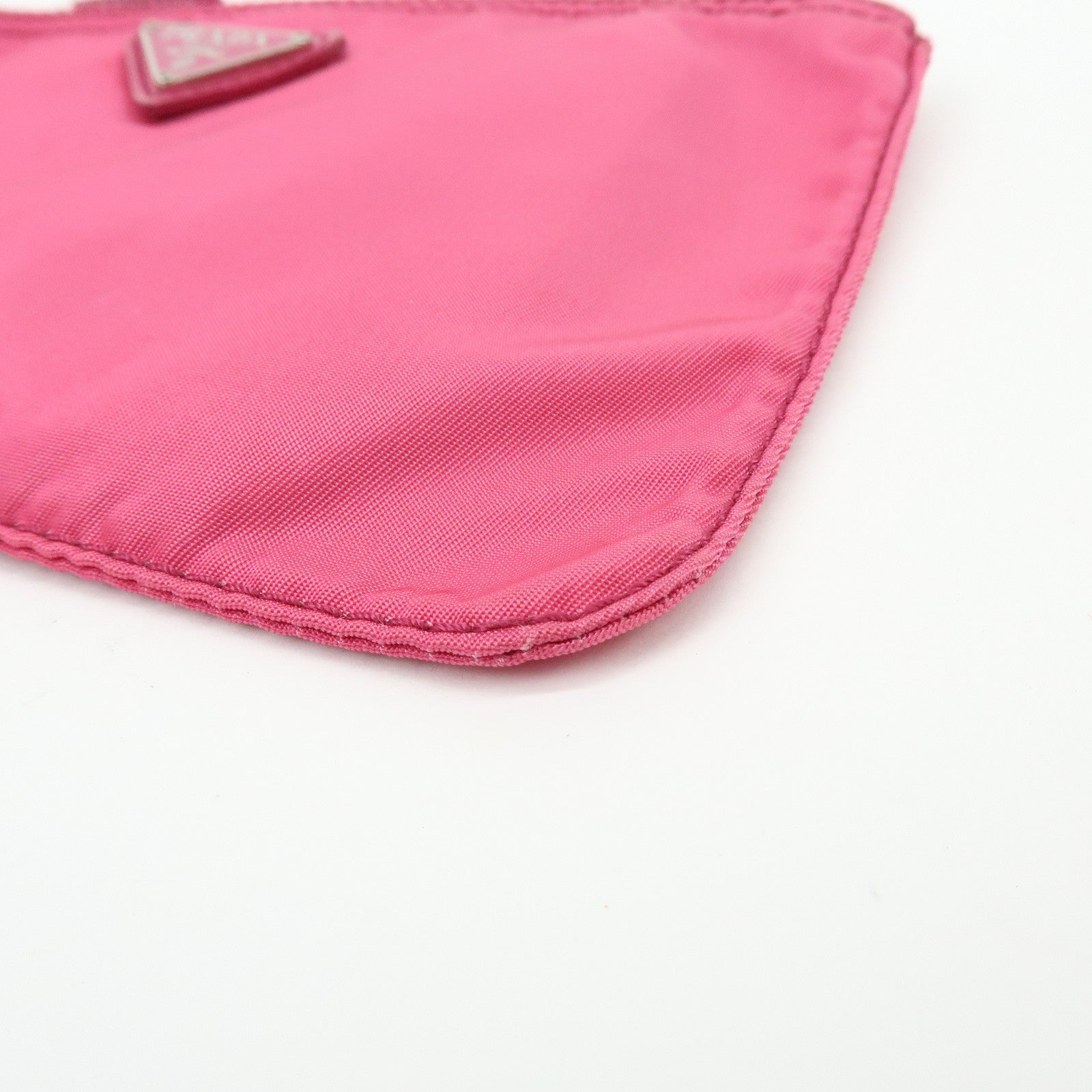 PRADA Triangle Logo Nylon Saffiano Leather Cosmetic Pouch Pink