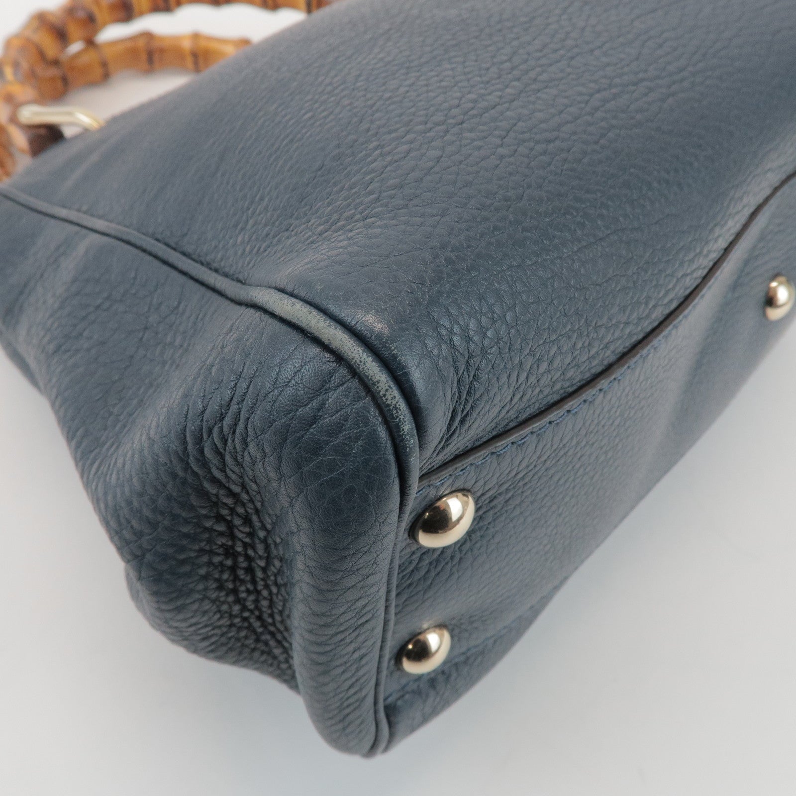 GUCCI Bamboo Calf Leather 2 Way Bag Tote Bag Navy 336032