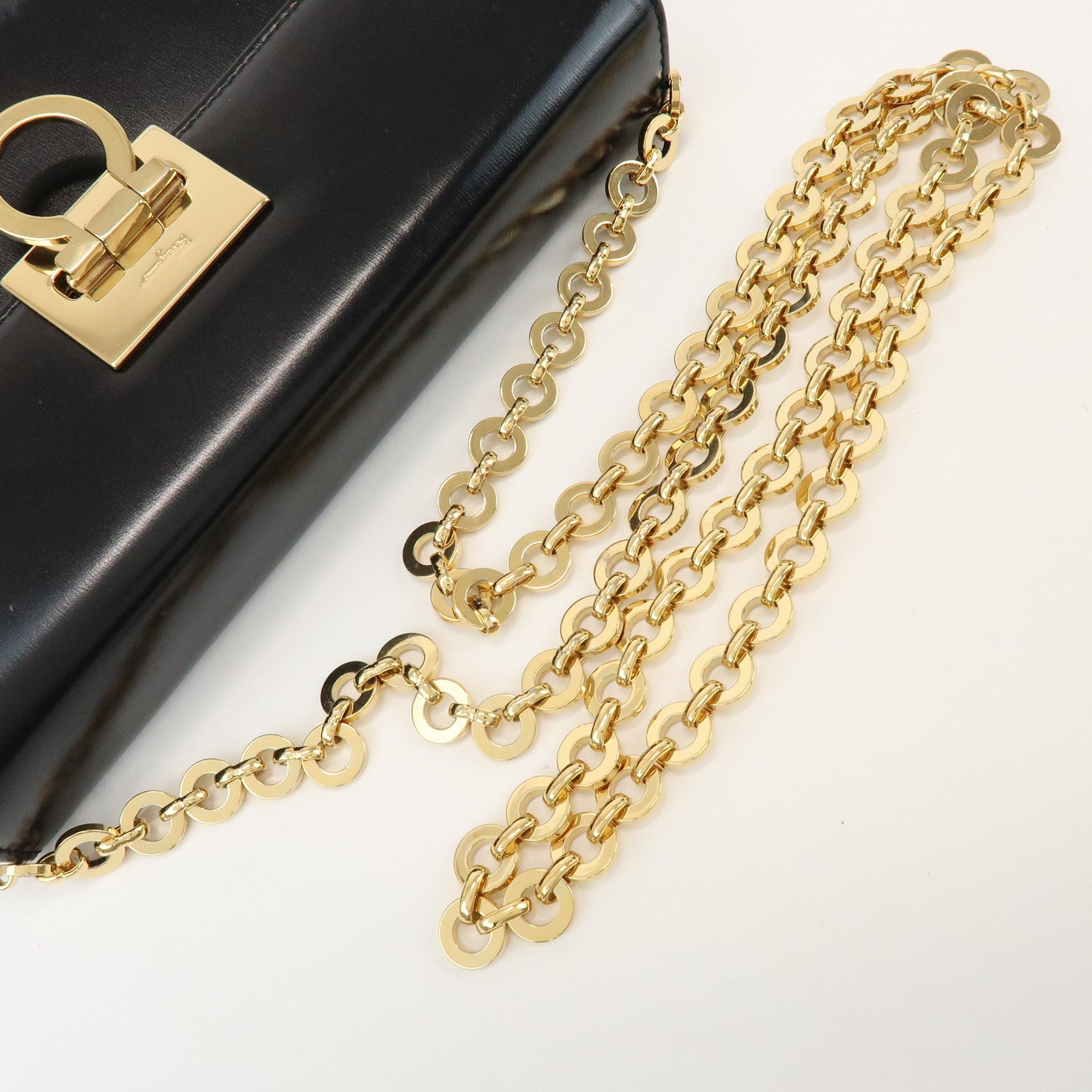 Ferragamo Gancini Leather Chain Shoulder Bag Black