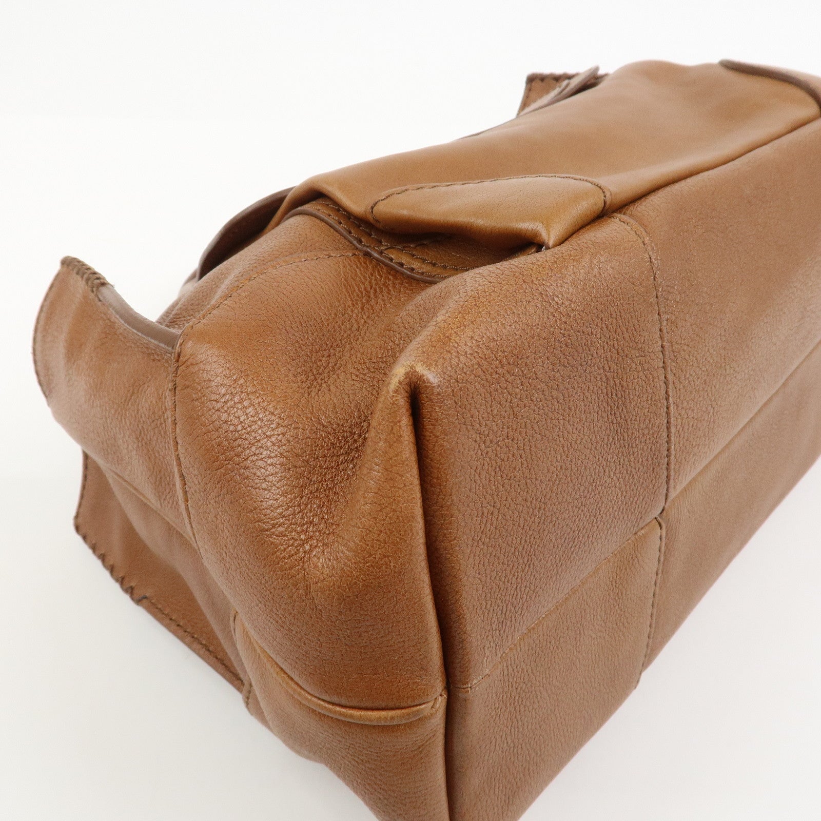 CELINE Logo Leather Boogie Bag Hand Bag Tote Bag Brown