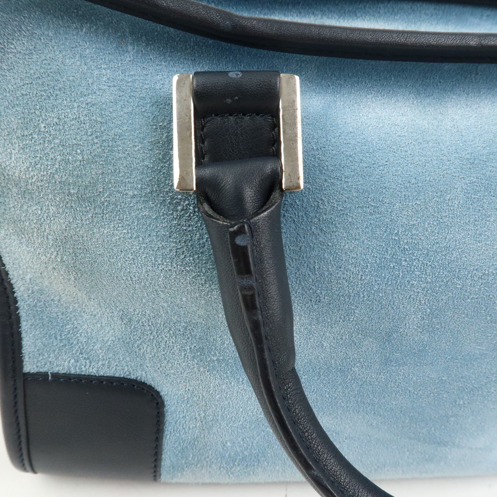 LOEWE Anagram Suede Leather Amazona 28 Hand Bag Blue