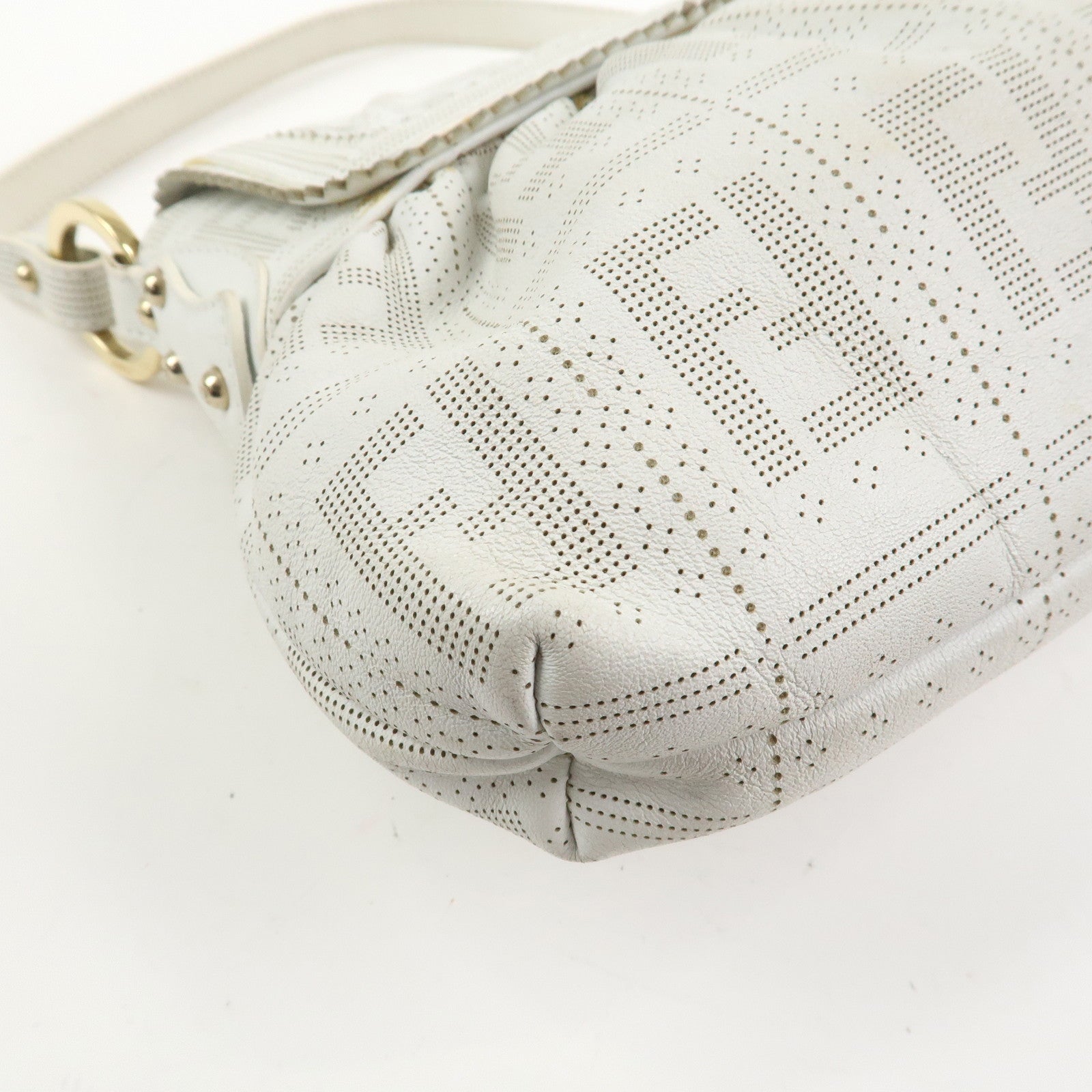 FENDI Zucca Logo Leather Shoulder Bag Hand Bag White 8BR445