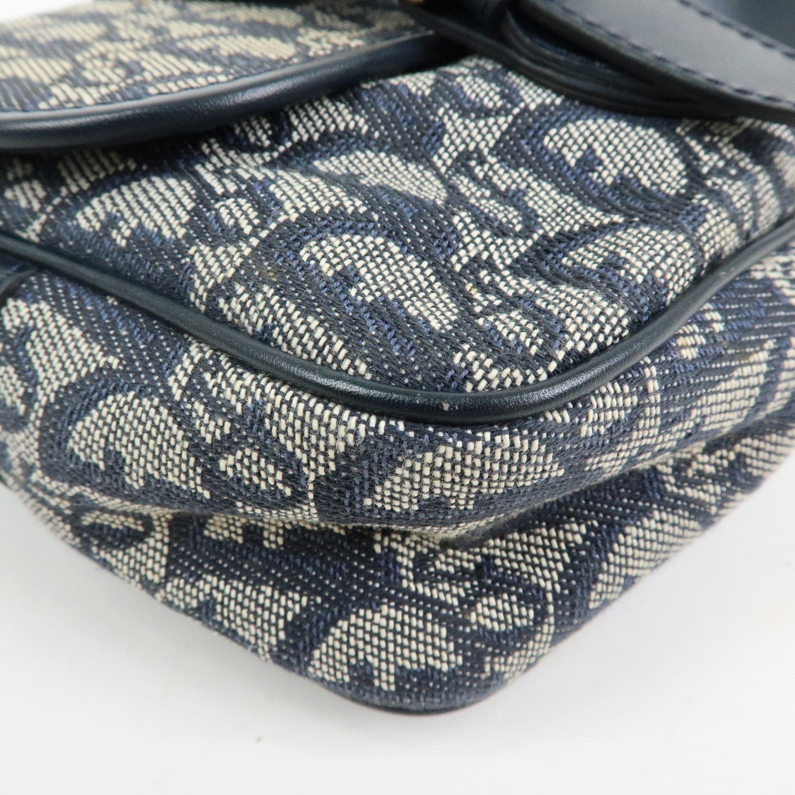 Christian Dior Trotter Jacquard Leather Shoulder Crossbody Bag Navy