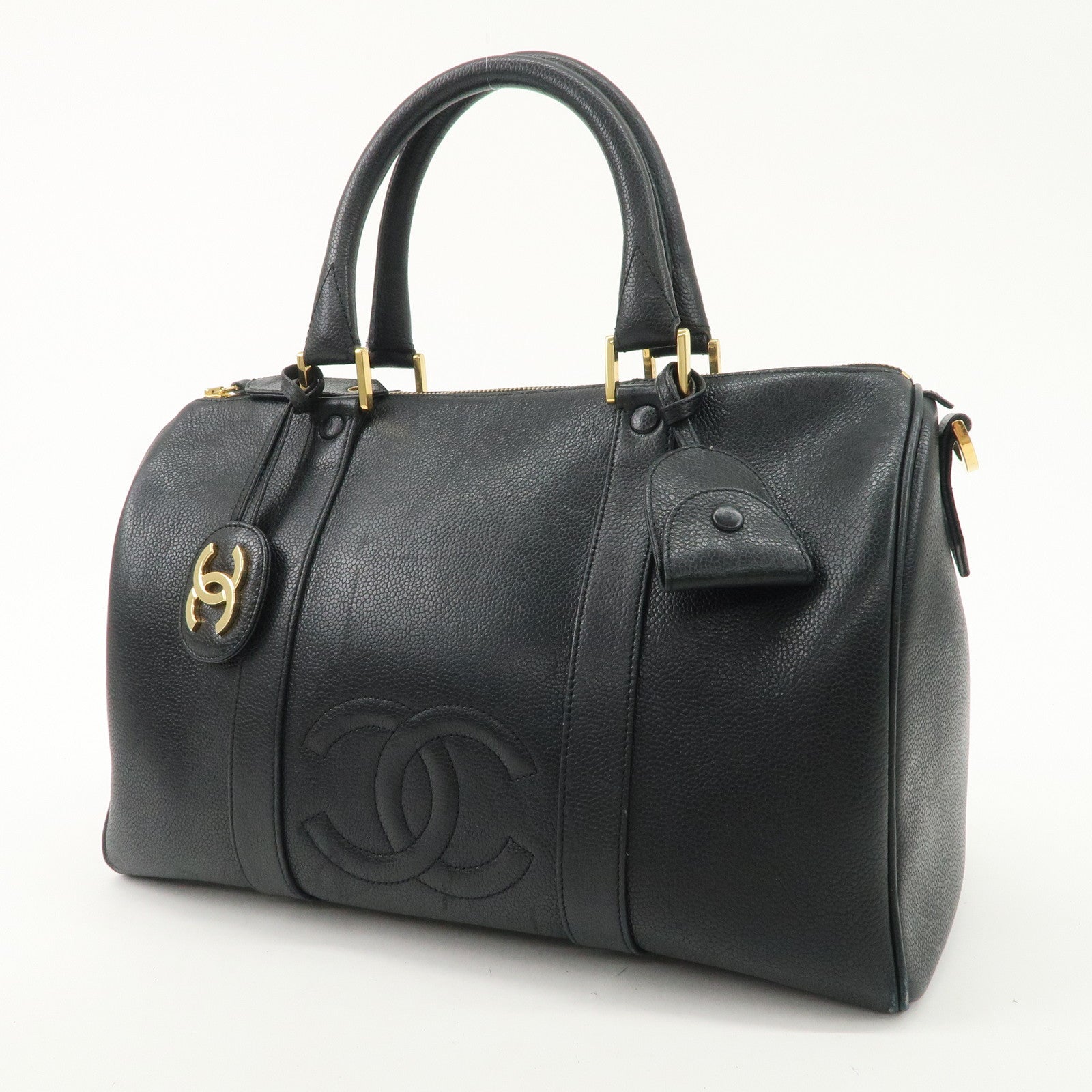 CHANEL COCO Mark Caviarskin Mini Boston Bag Hand Bag Black Used