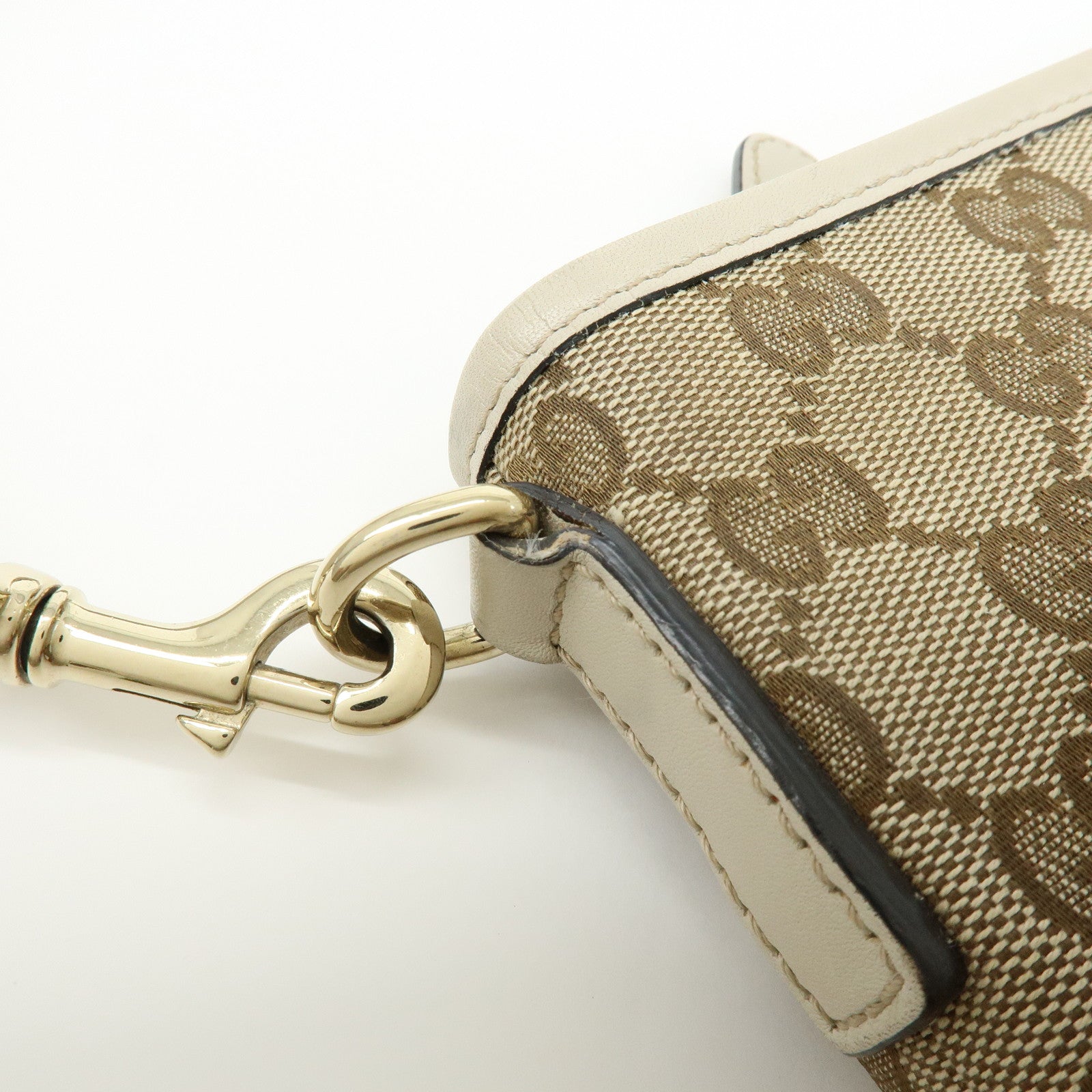 GUCCI GG Canvas Leather Shoulder Crossbody Bag Beige White 388924