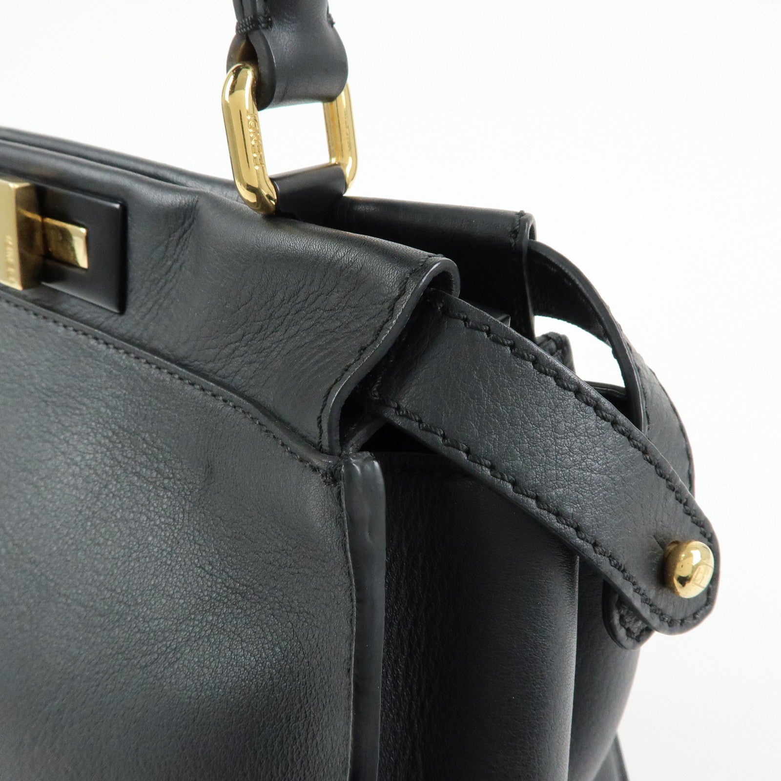 FENDI Peekaboo Leather 2Way Bag Hand Bag Shoulder Bag Black 8BN290