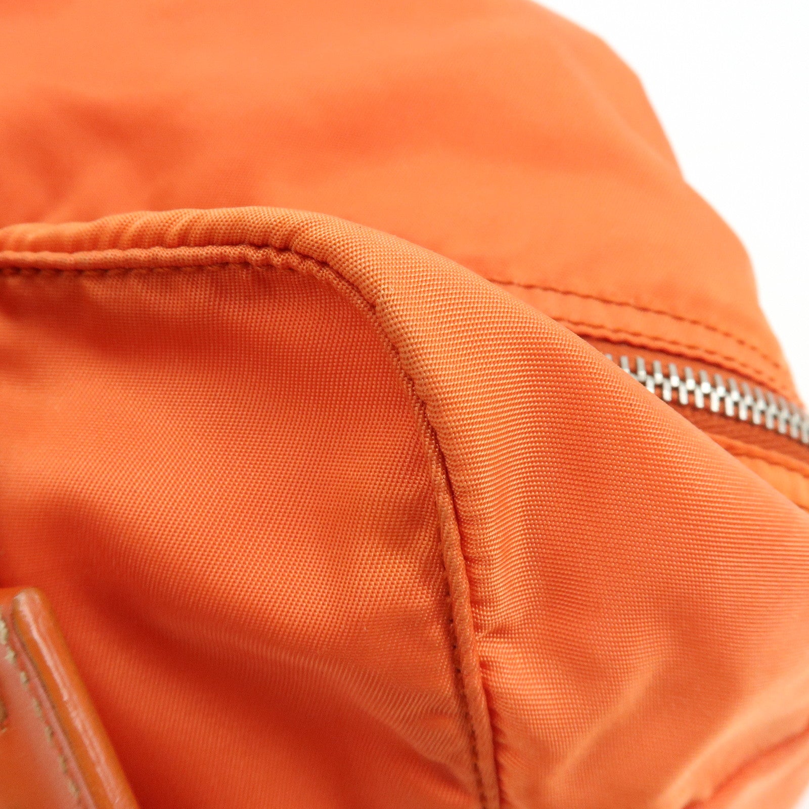 PRADA Triangle Logo Nylon Boston Bag Hand Bag Orange