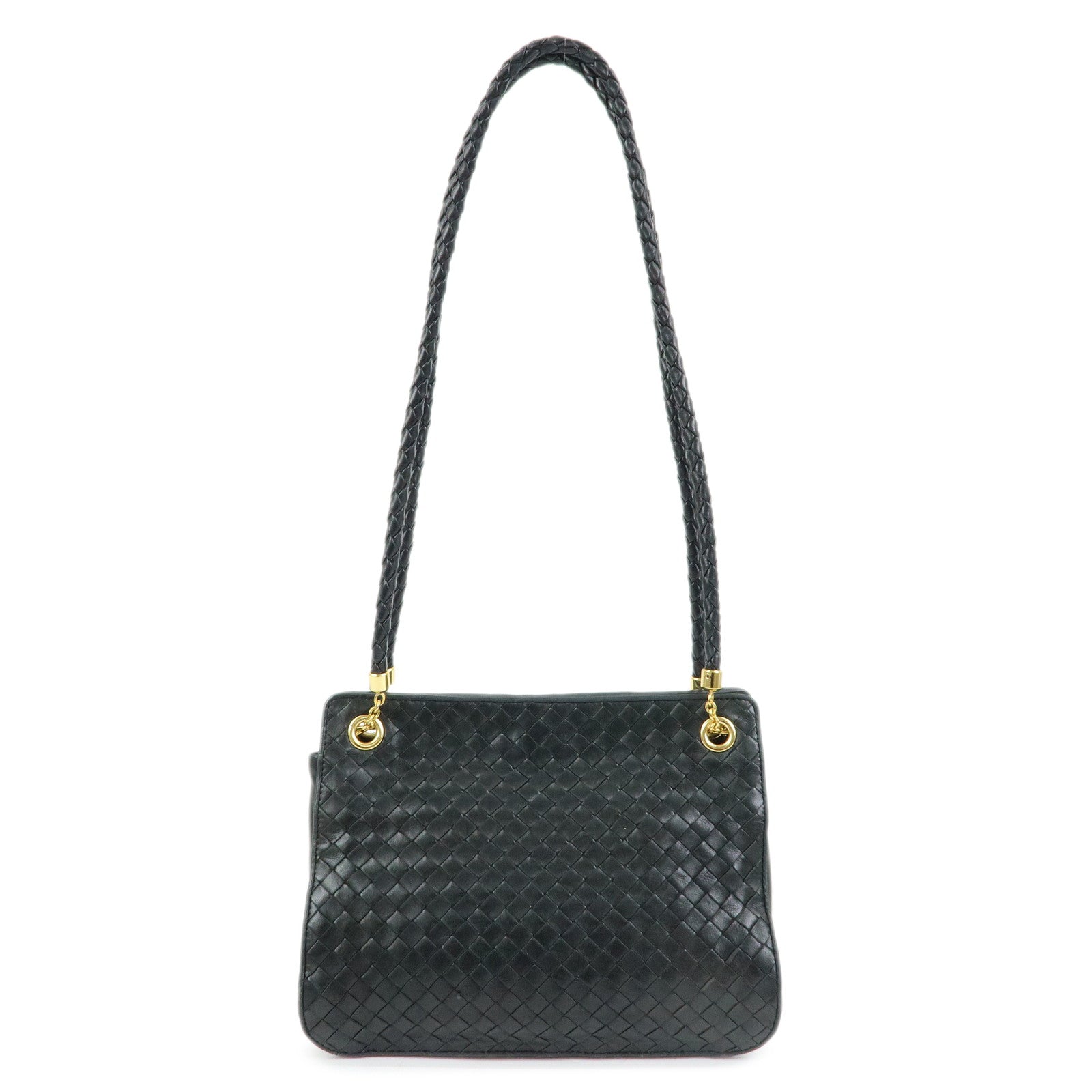 BOTTEGA VENETA Intrecciato Leather Shoulder Bag Hand Bag Black