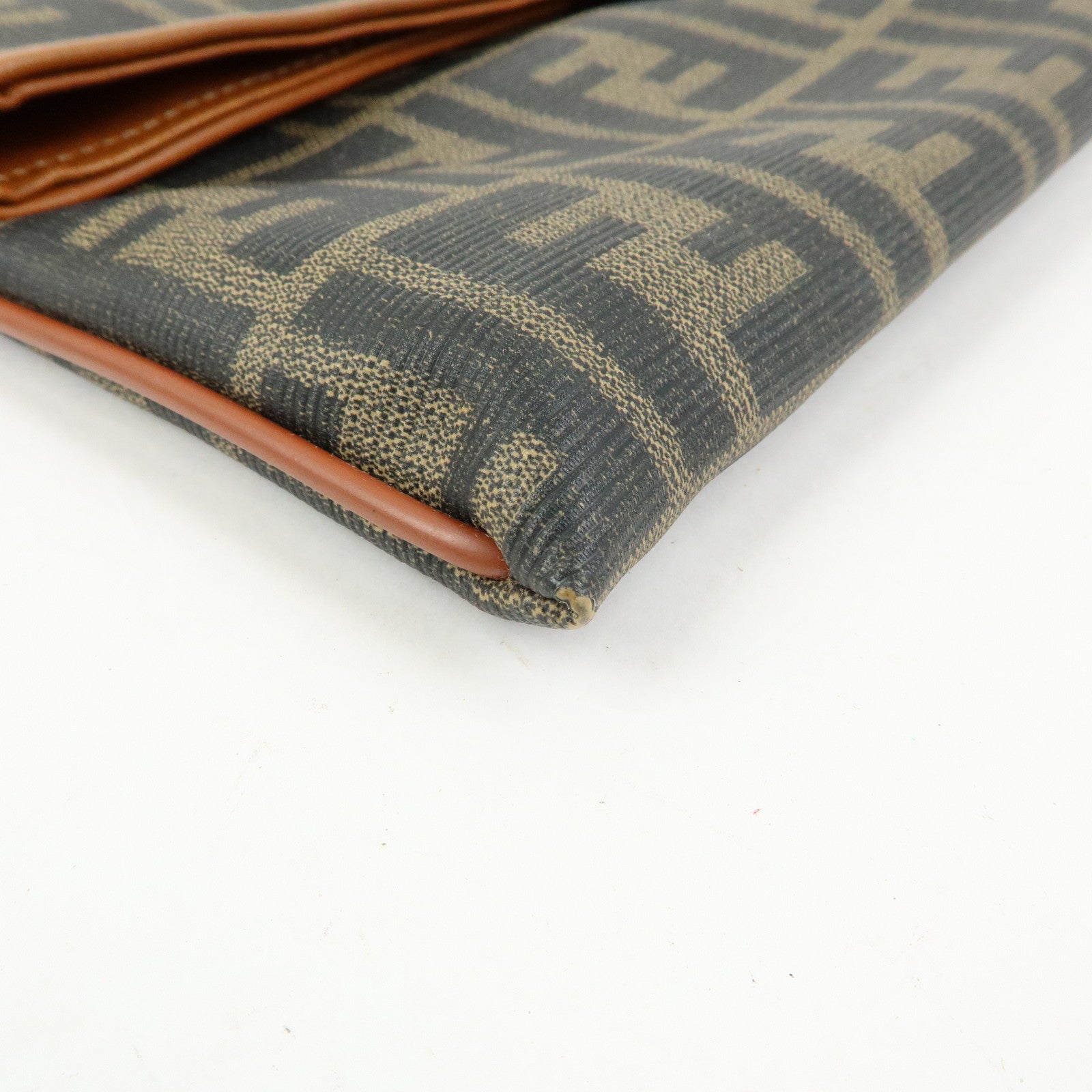 FENDI Zucca PVC Coated Canvas Leather Clutch Bag Brown 2487133
