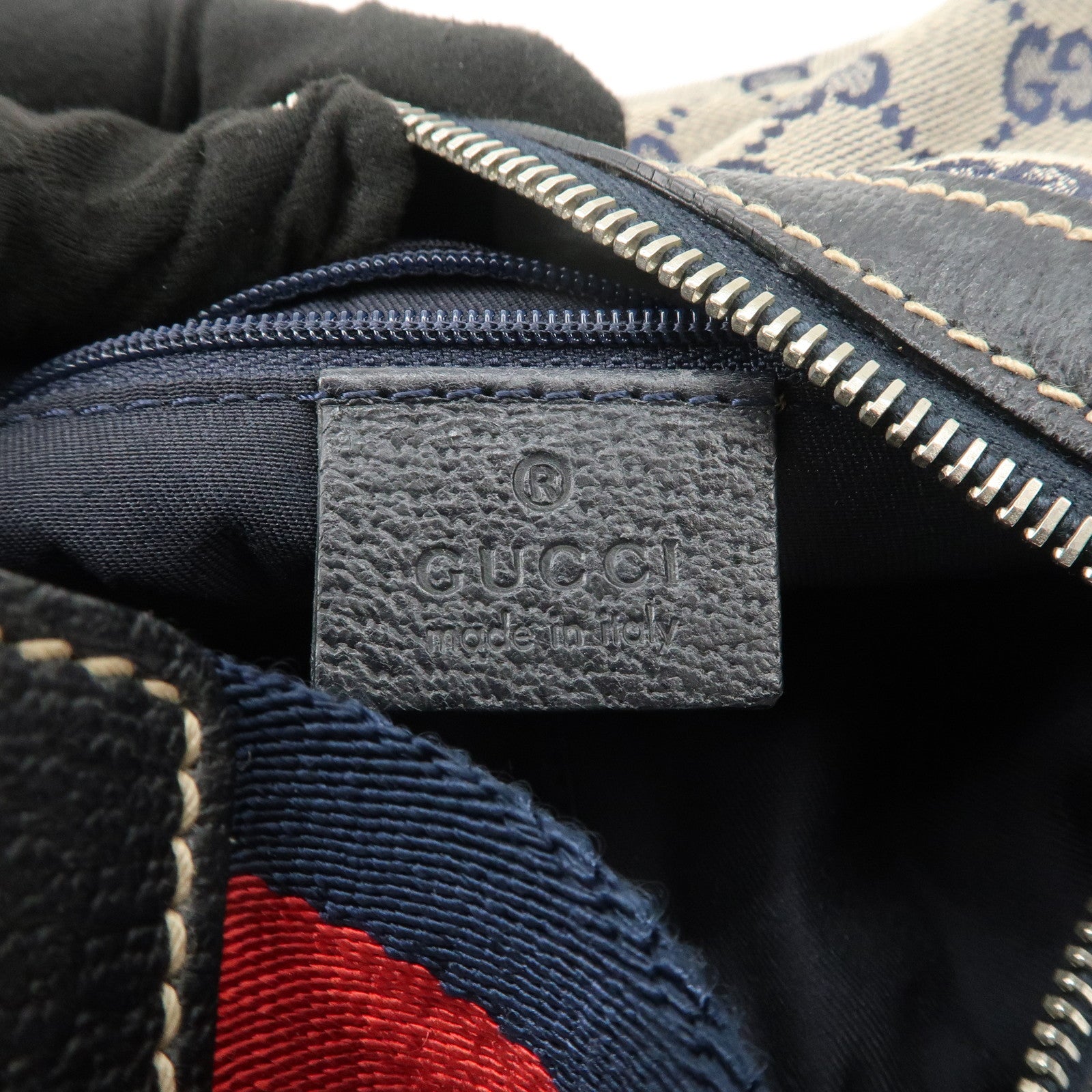 GUCCI Sherry GG Canvas Shoulder Bag Beige Navy 145811