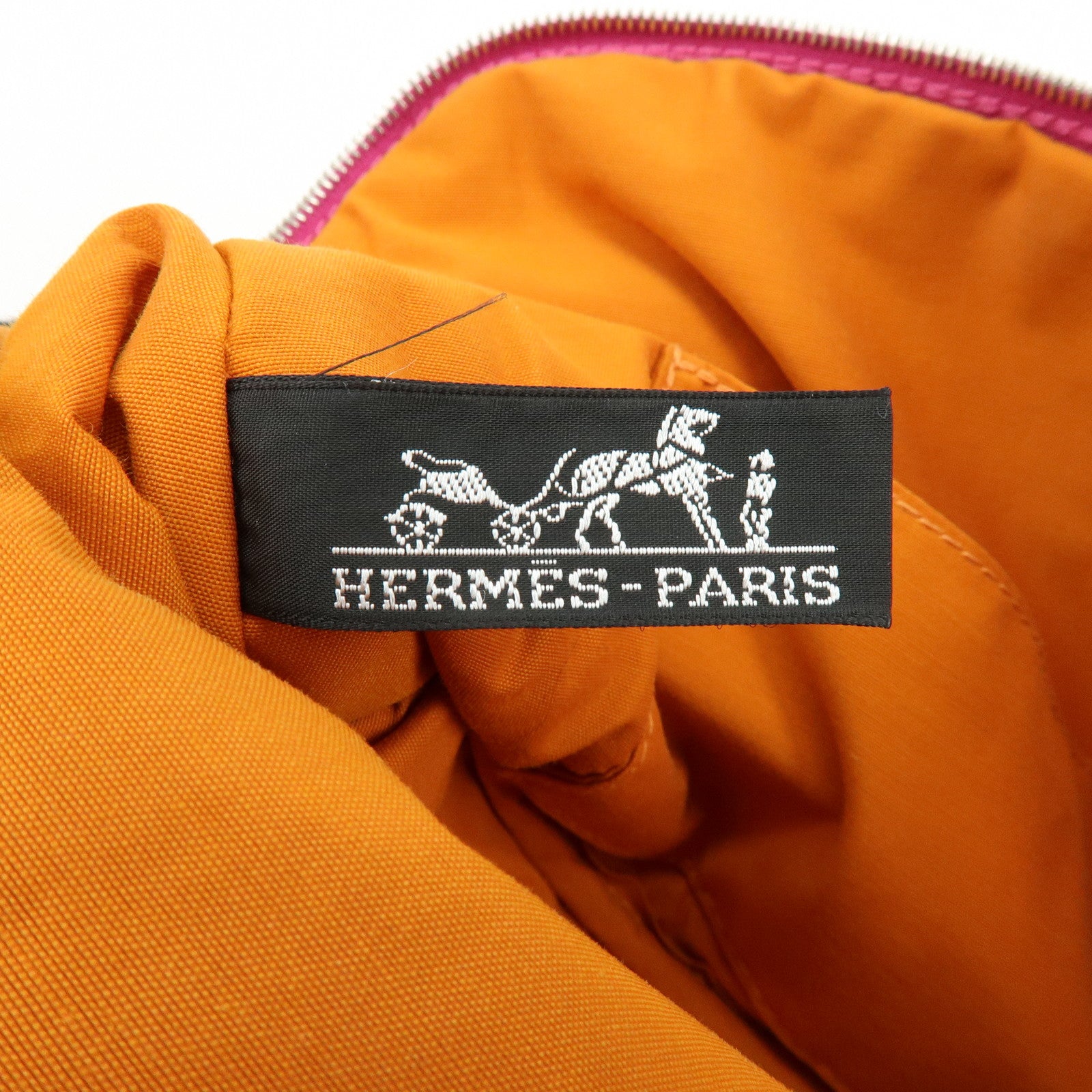 HERMES Bolide Pouch MM Cotton Leather Cosmetic Makeup Pouch Pink