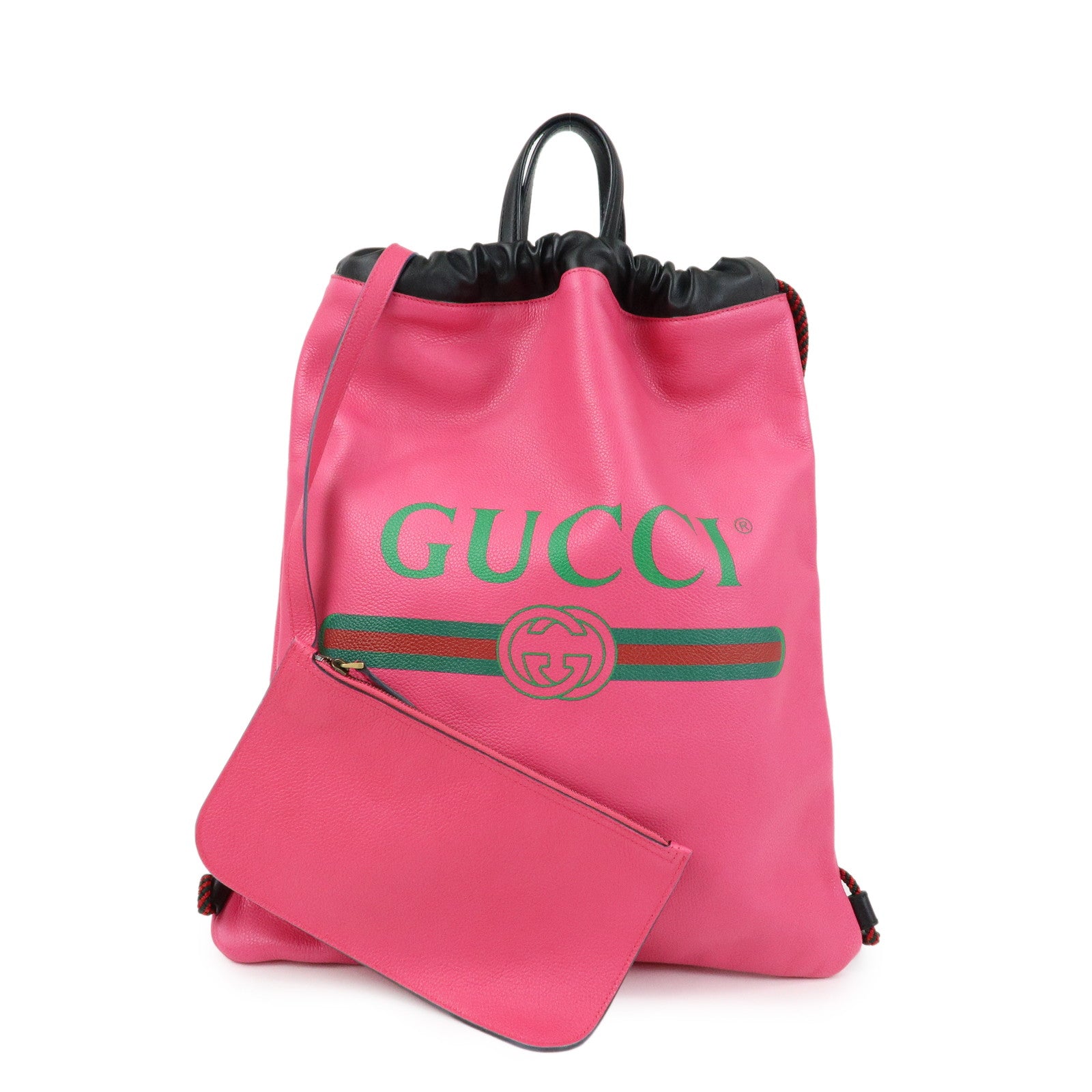 GUCCI Sherry Leather Hand Bag Draw String Backpack Pink 316639