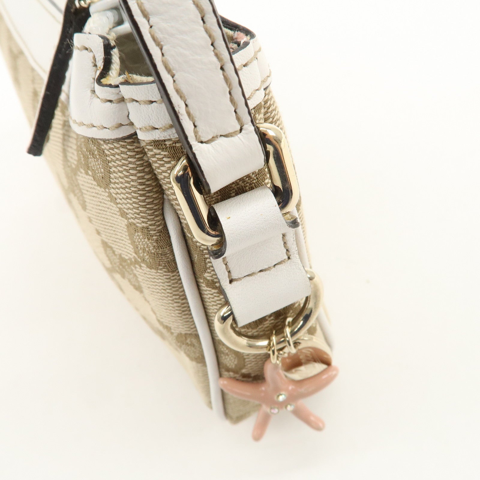 GUCCI GG Canvas Leather Hand Bag Accessory Pouch Beige Ivory 154432 Used