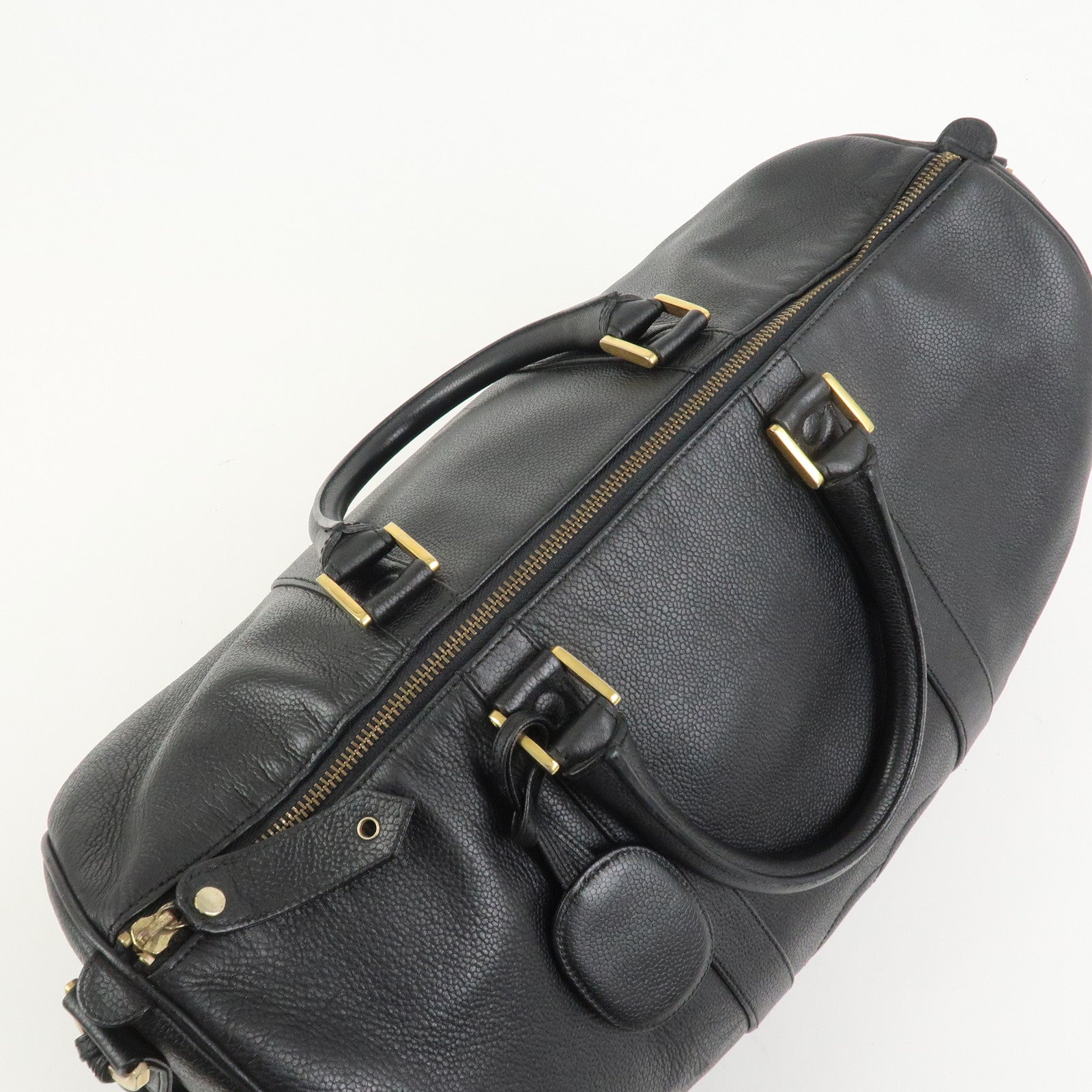 CHANEL COCO Mark Caviar skin Boston Bag Black Gold
