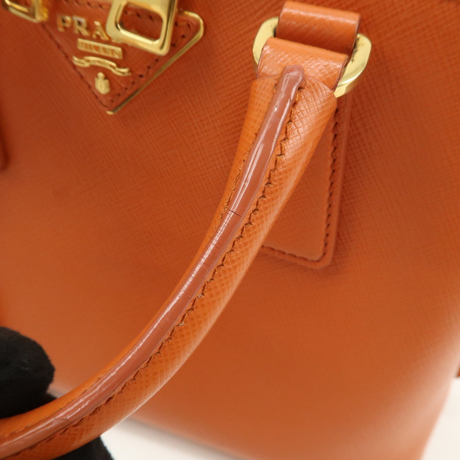 PRADA Saffiano Leather Promenade Small 2Way Hand Bag Orange BL0838