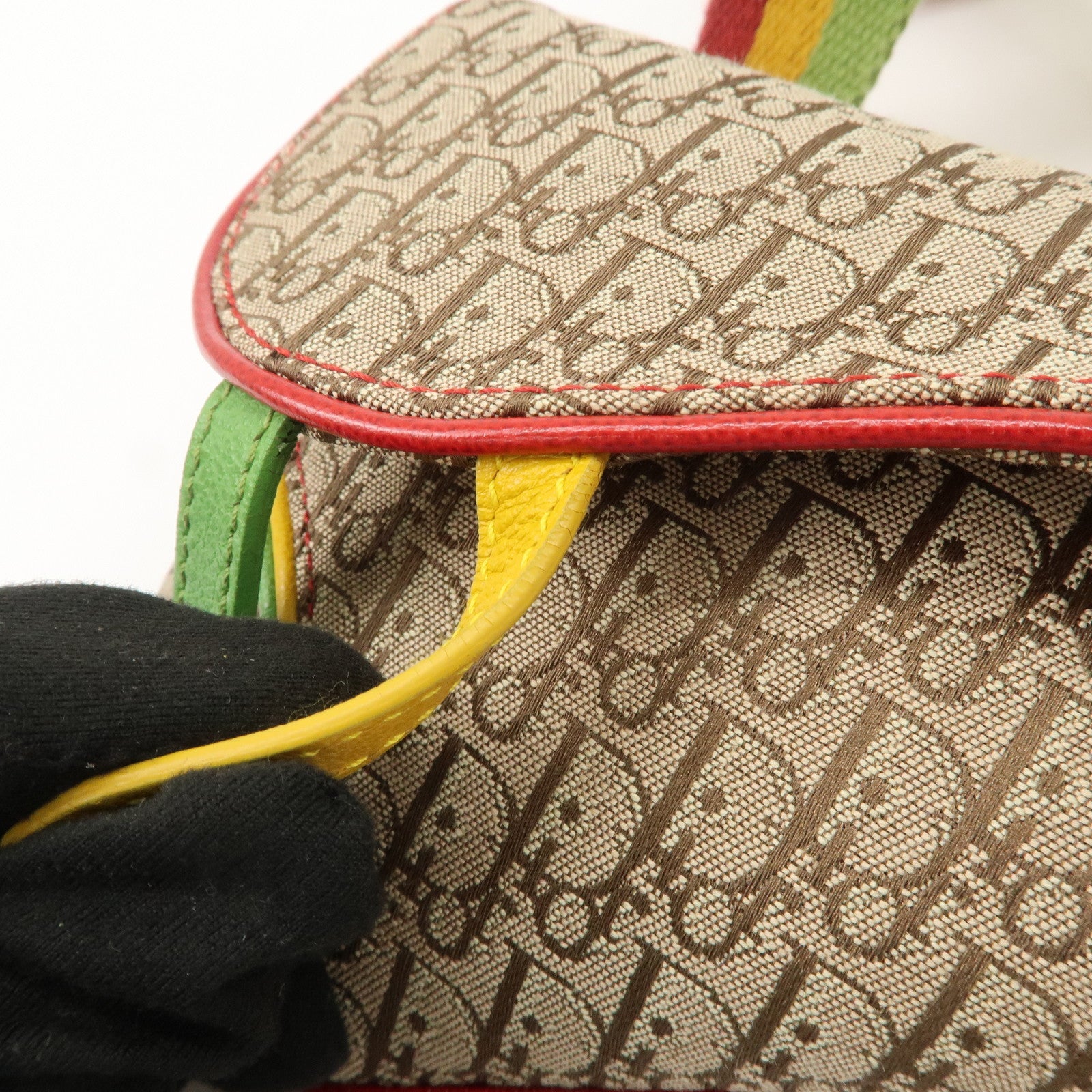 Christian Dior Rasta Trotter Canvas Waist Pouch Beige Red Yellow