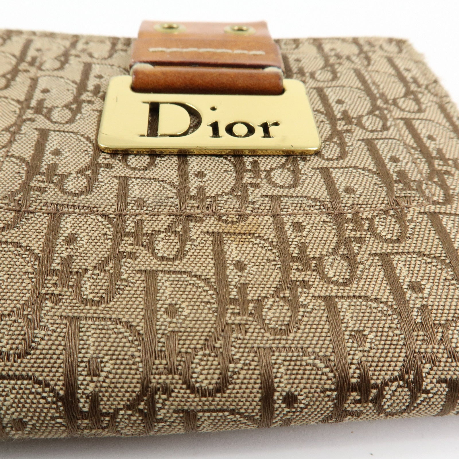 Christian Dior Trotter Canvas Leather Bi-fold Compact Wallet Beige