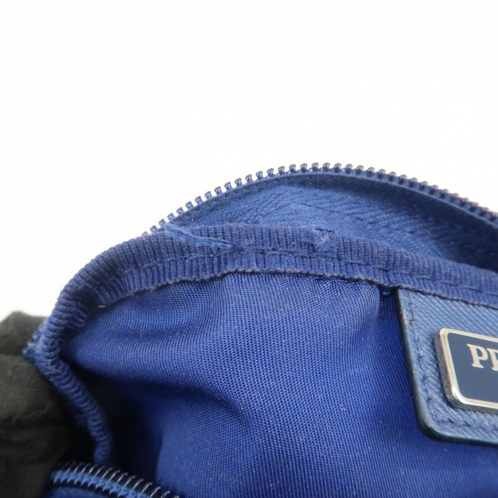 PRADA Triangle Logo Nylon Leather Cosmetic Pouch Blue 1N0175