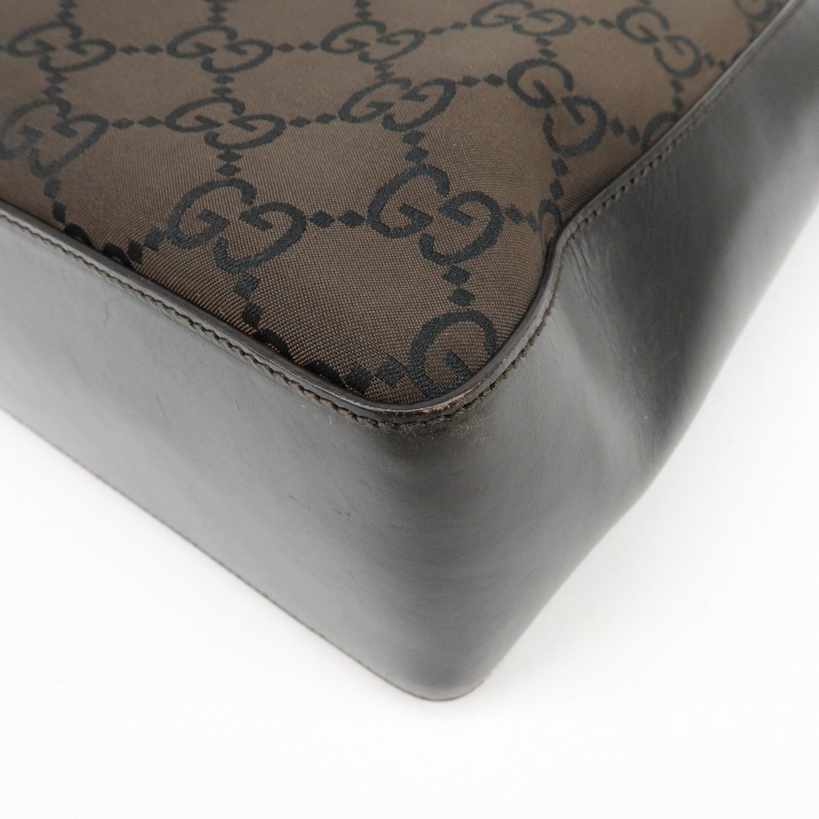 GUCCI GG Nylon Leather Shoulder Bag Hand Bag Brown 001・ｻ3766