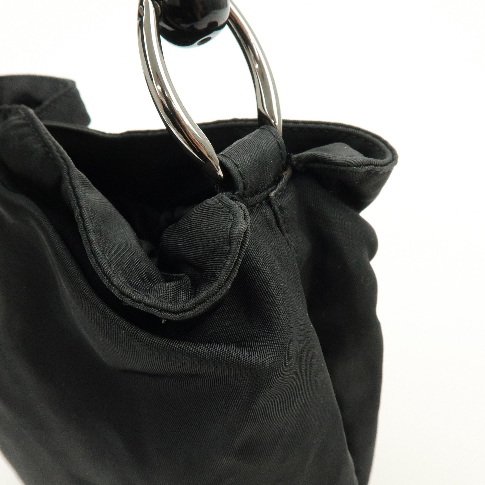 Christian Dior Malice Pearl Nylon Hand Bag Shoulder Bag Black